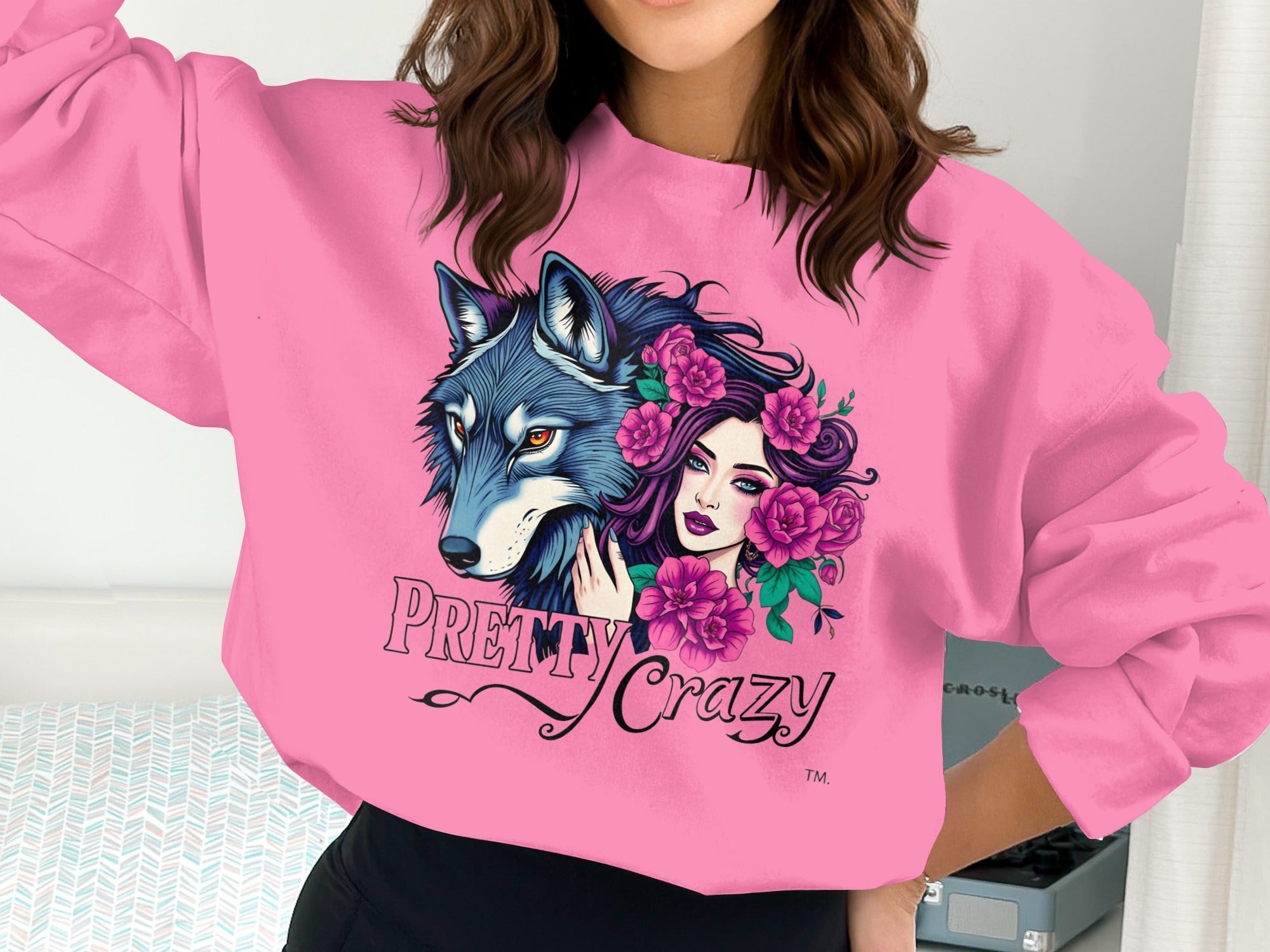 Wolf and Lady Pretty Crazy Pink Flowers Collection | Gothic Floral Art | Pretty Crazy
