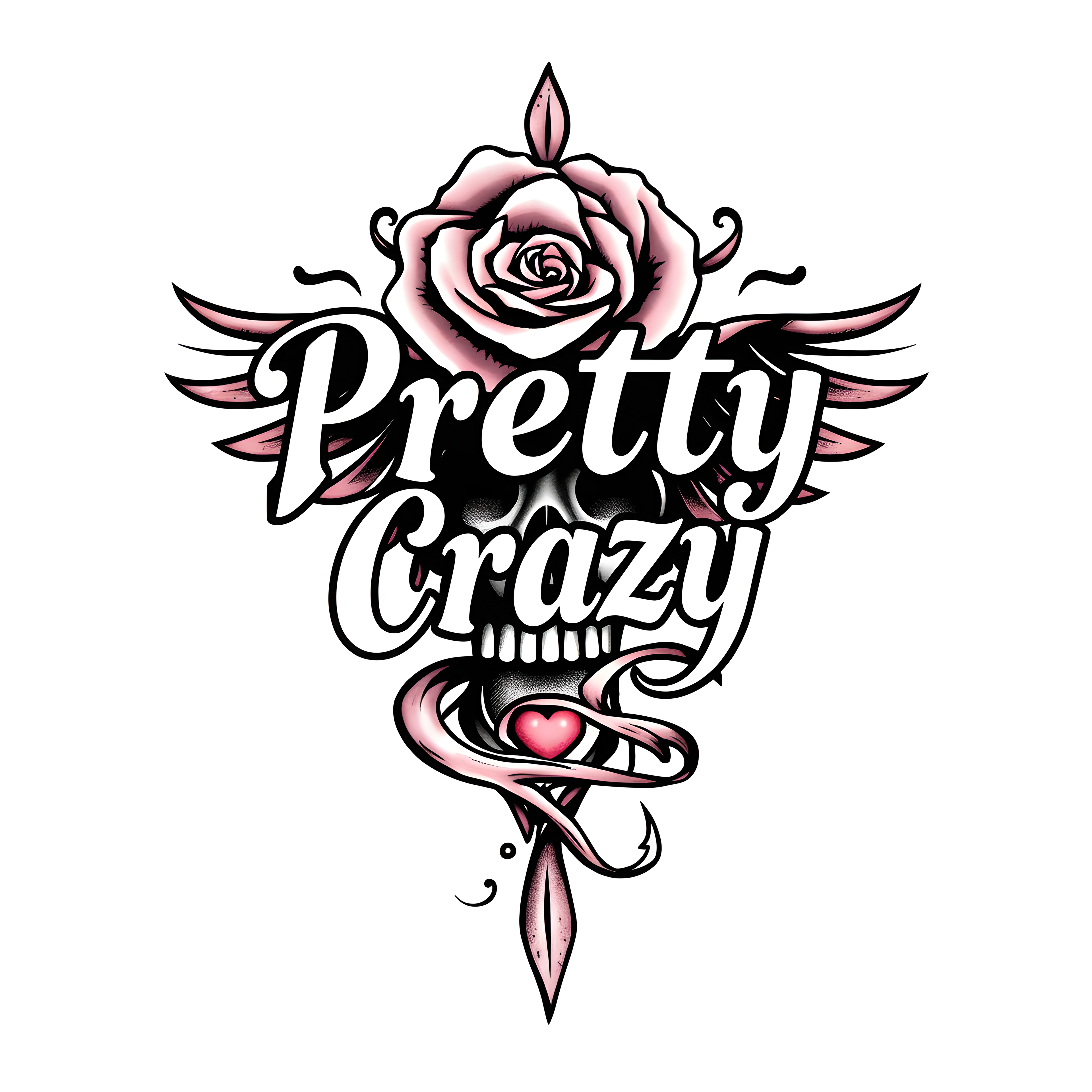 Pretty Crazy Rose and Skull Tattoo Design