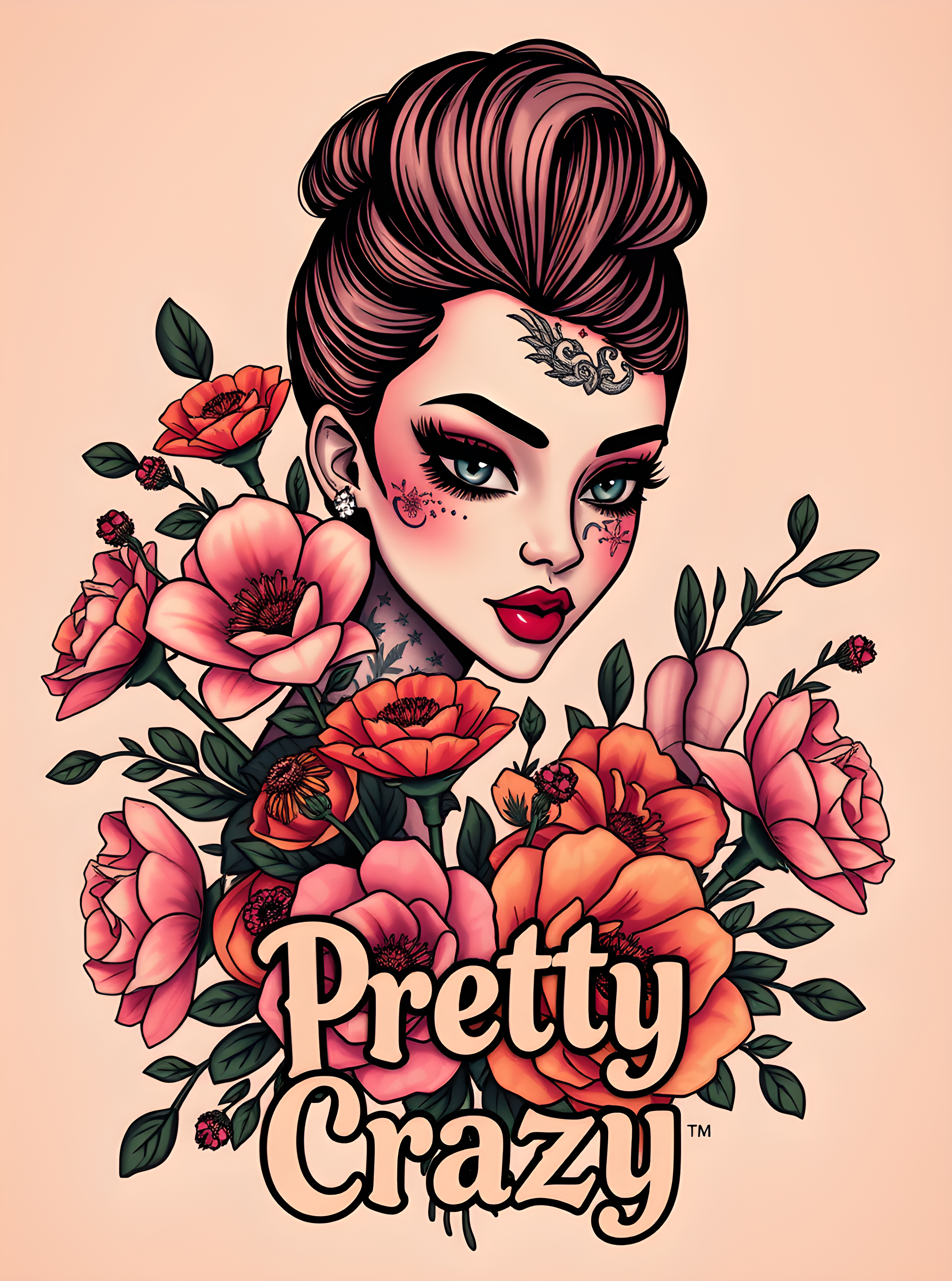 Pretty Pink and Orange Floral with Tattooed Lady