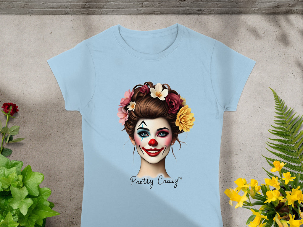 Pretty Crazy Clown and Flower Design T-Shirt
