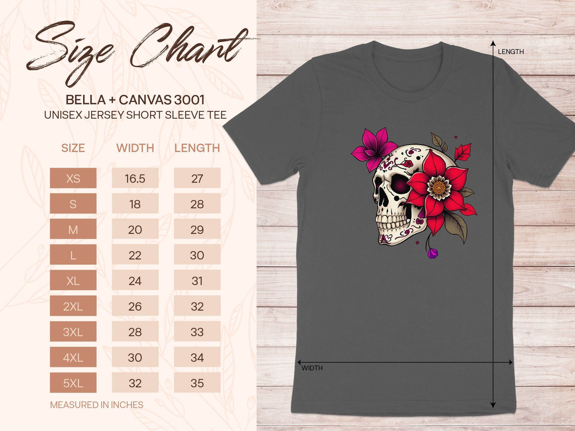 Skull and Flowers Graphic Unisex Jersey Short Sleeve Tee