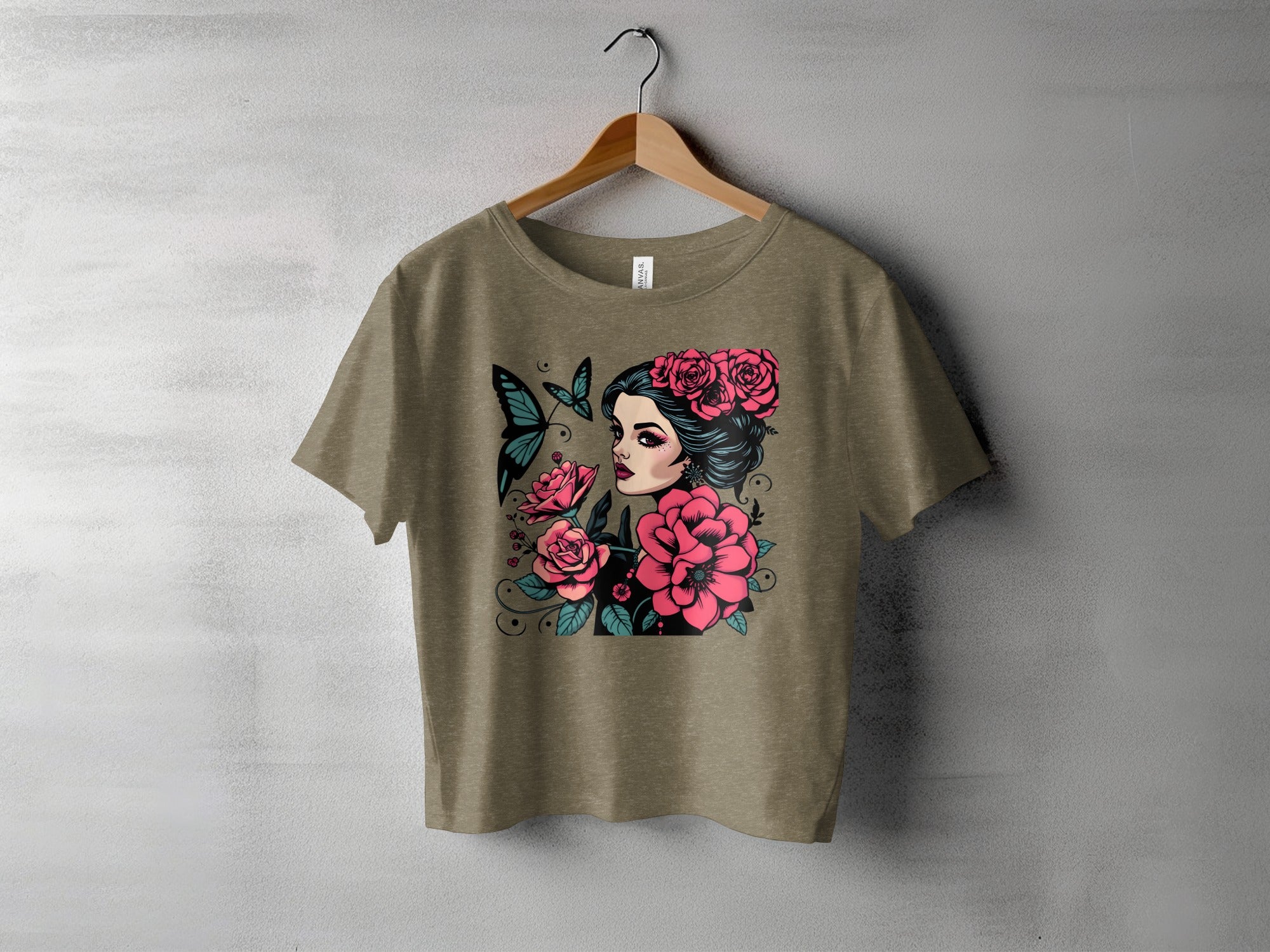Beautiful Floral and Butterfly Art Graphic Tee Shirt