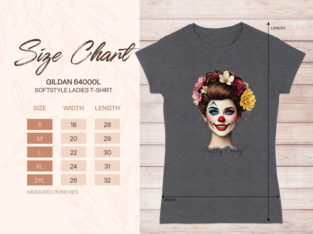 Pretty Crazy Clown with Flowers Gildan Softstyle Ladies Tshirt