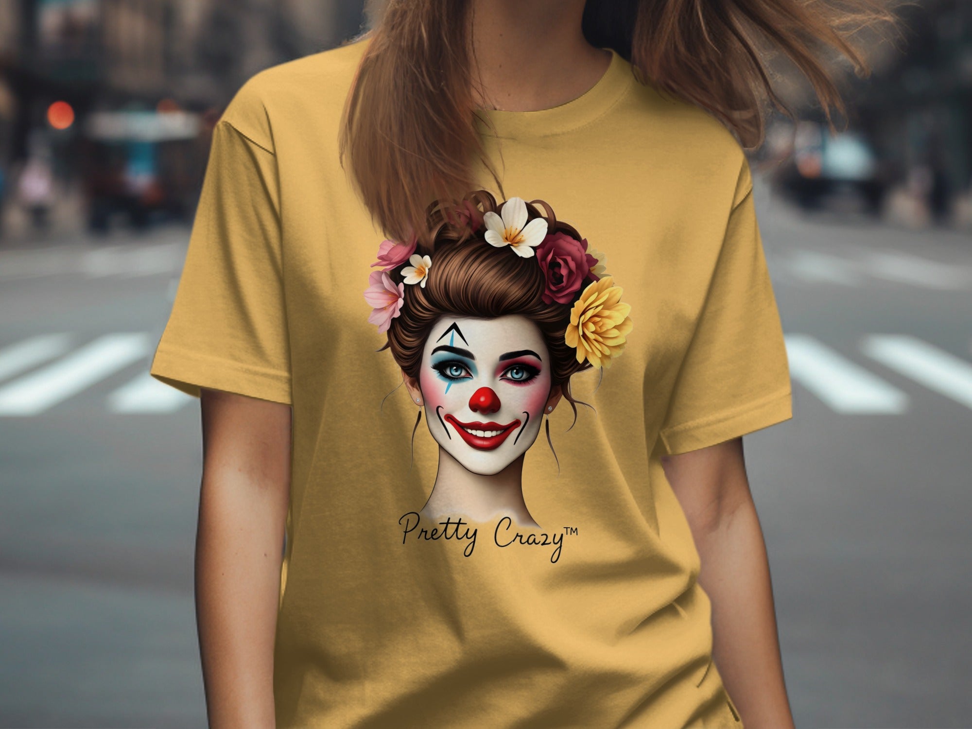 Pretty Crazy Clown with Flowers Graphic T-Shirt