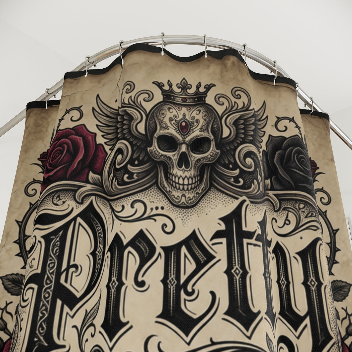 Pretty Crowned Skull Winged Roses Ornate Design Shower product type