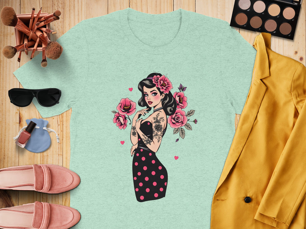 Vintage Tattooed Pin-Up Girl Graphic T-Shirt