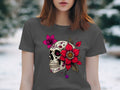 Skull Floral Design Graphic T-shirt for Women