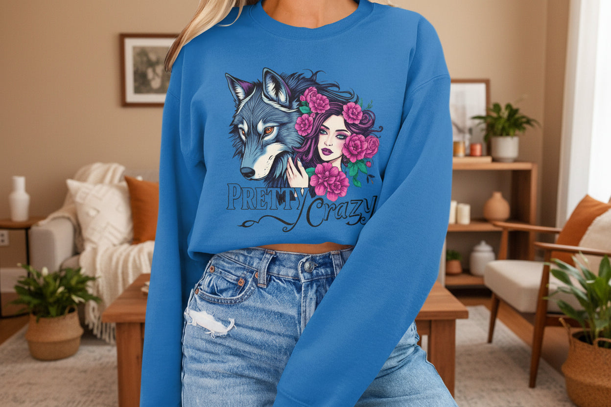Wolf Woman Flowers Blue Sweatshirt Pretty Crazy product type
sweatshirt
wolf
woman
floral design
flowers
pretty crazy
blue top
graphic print
crewneck
pullover
aesthetic
unique design
animal art
nature inspired
casual
streetwear
stylish
long sleeve
artistic
fashion top