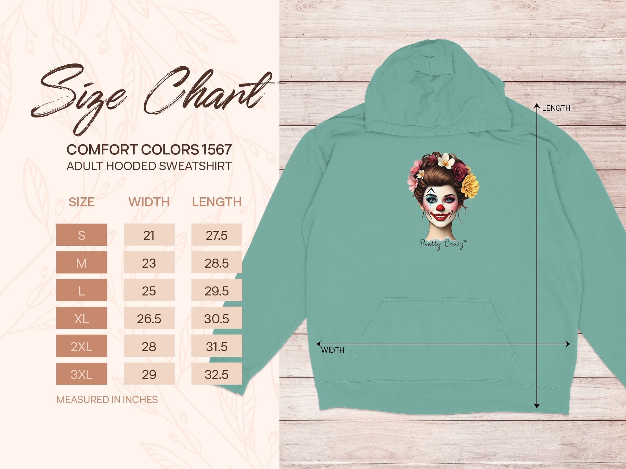 Pretty Crazy Graphic Hooded Sweatshirt with Size Chart