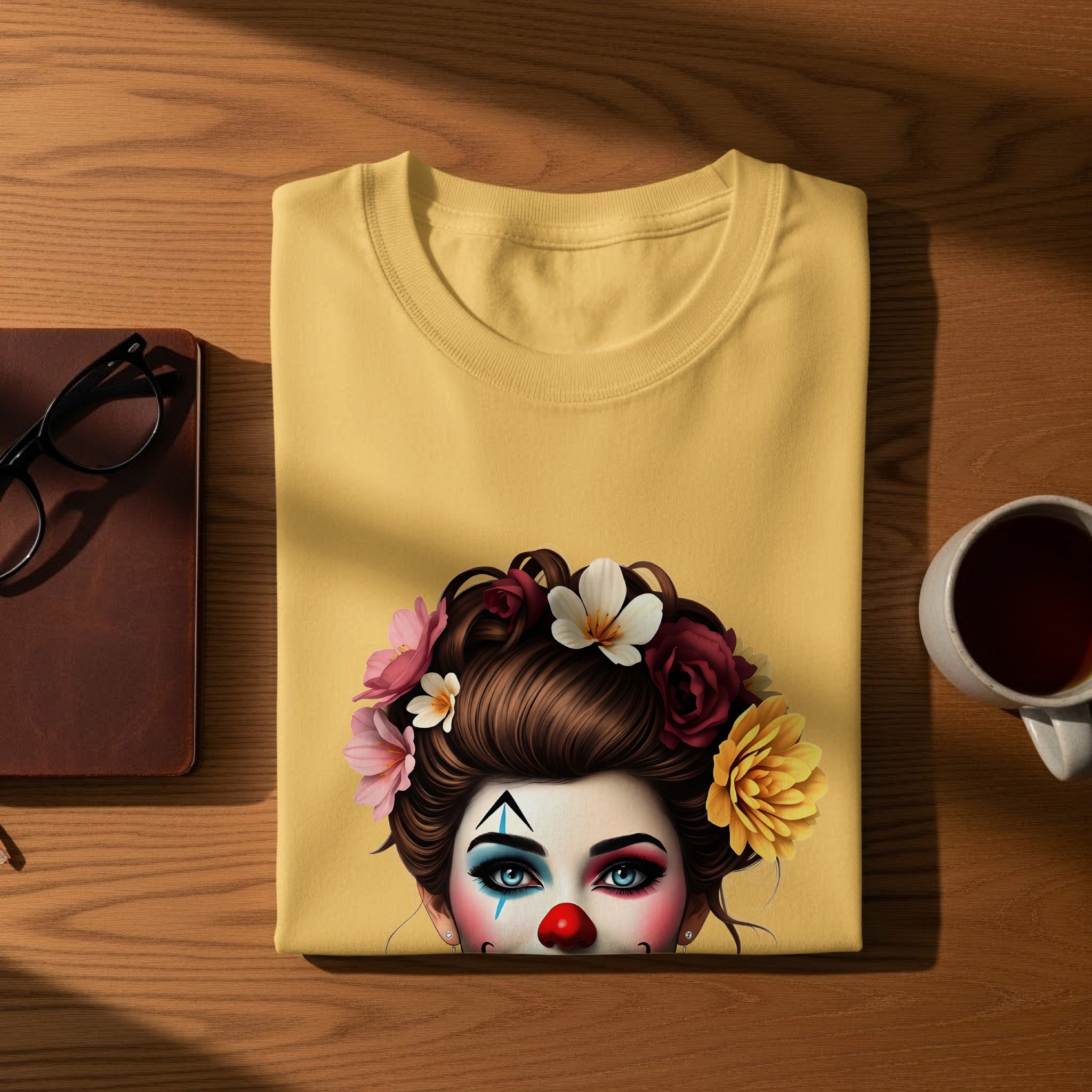Colorful Clown Face with Flowers T-Shirt