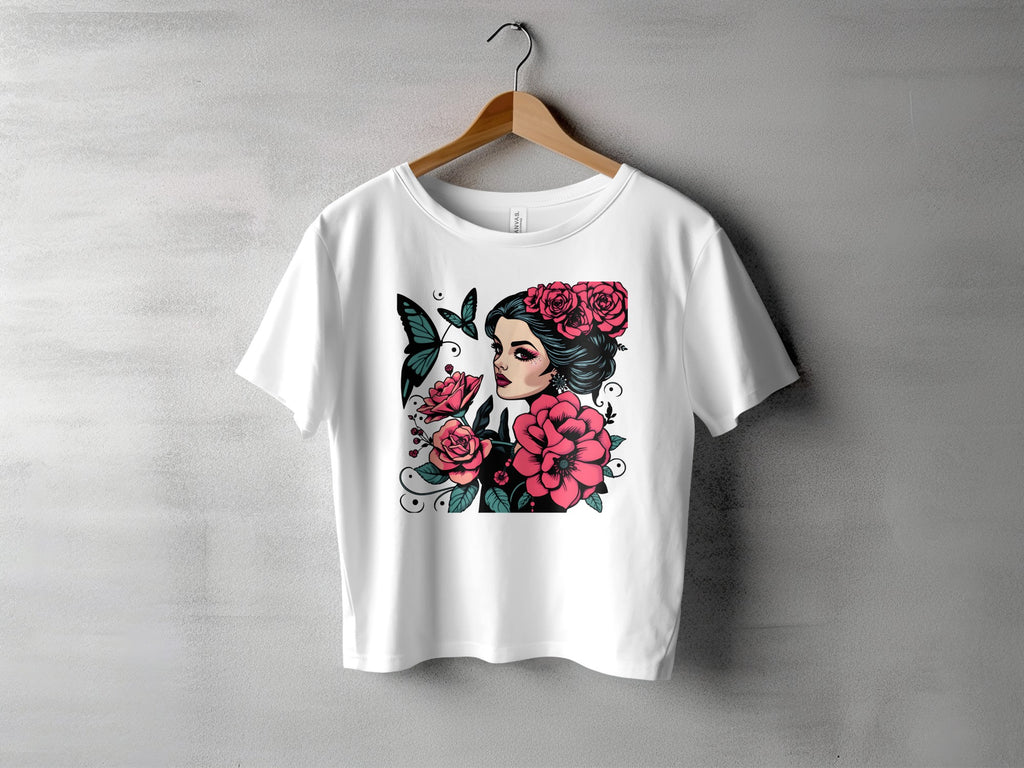 Artistic Woman with Flowers and Butterflies T-Shirt