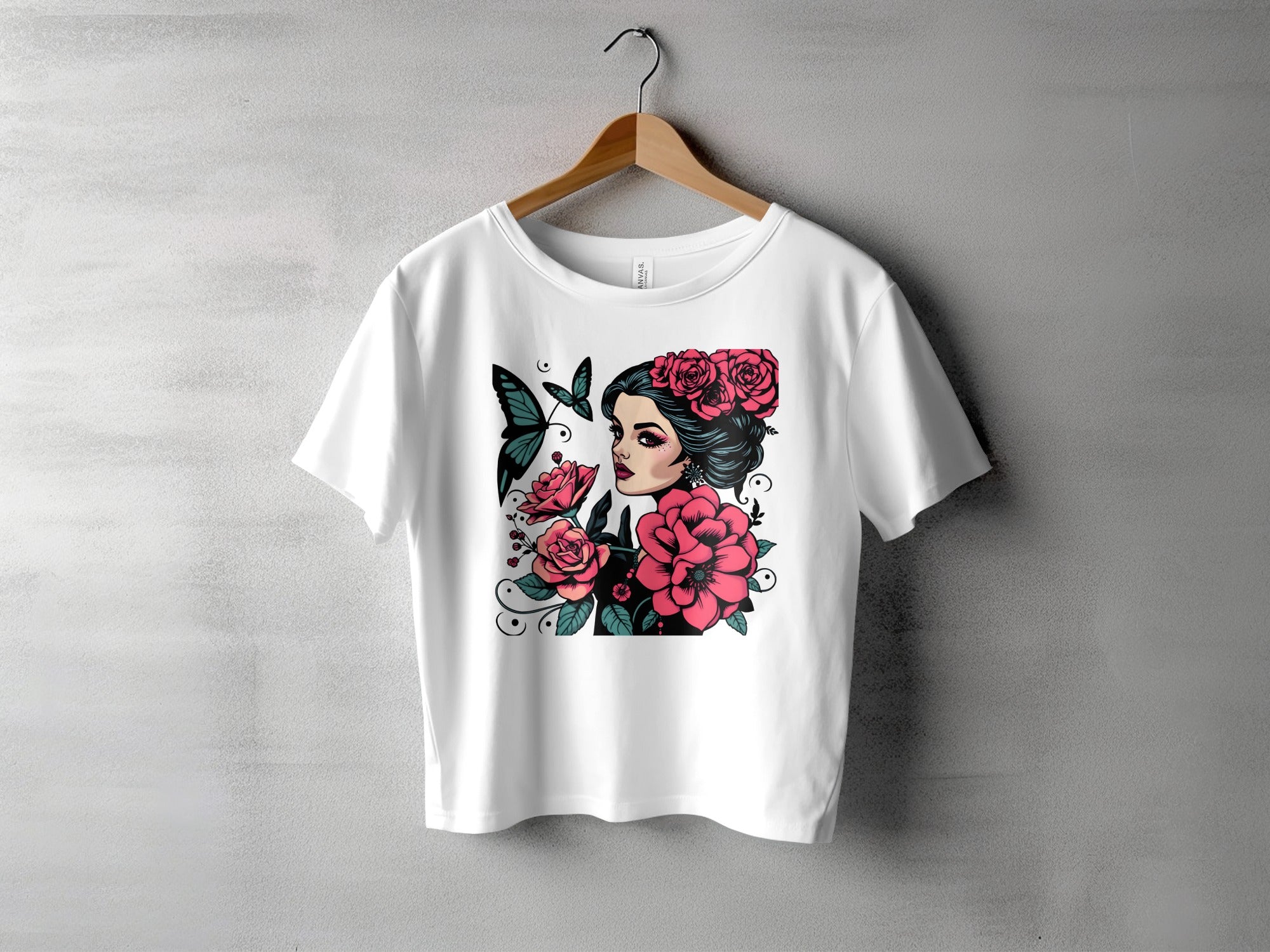 Artistic Woman with Flowers and Butterflies T-Shirt