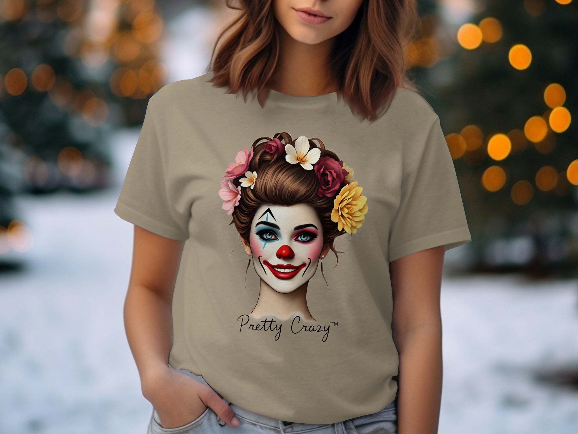 Pretty Crazy Clown and Flowers Shirt for Women