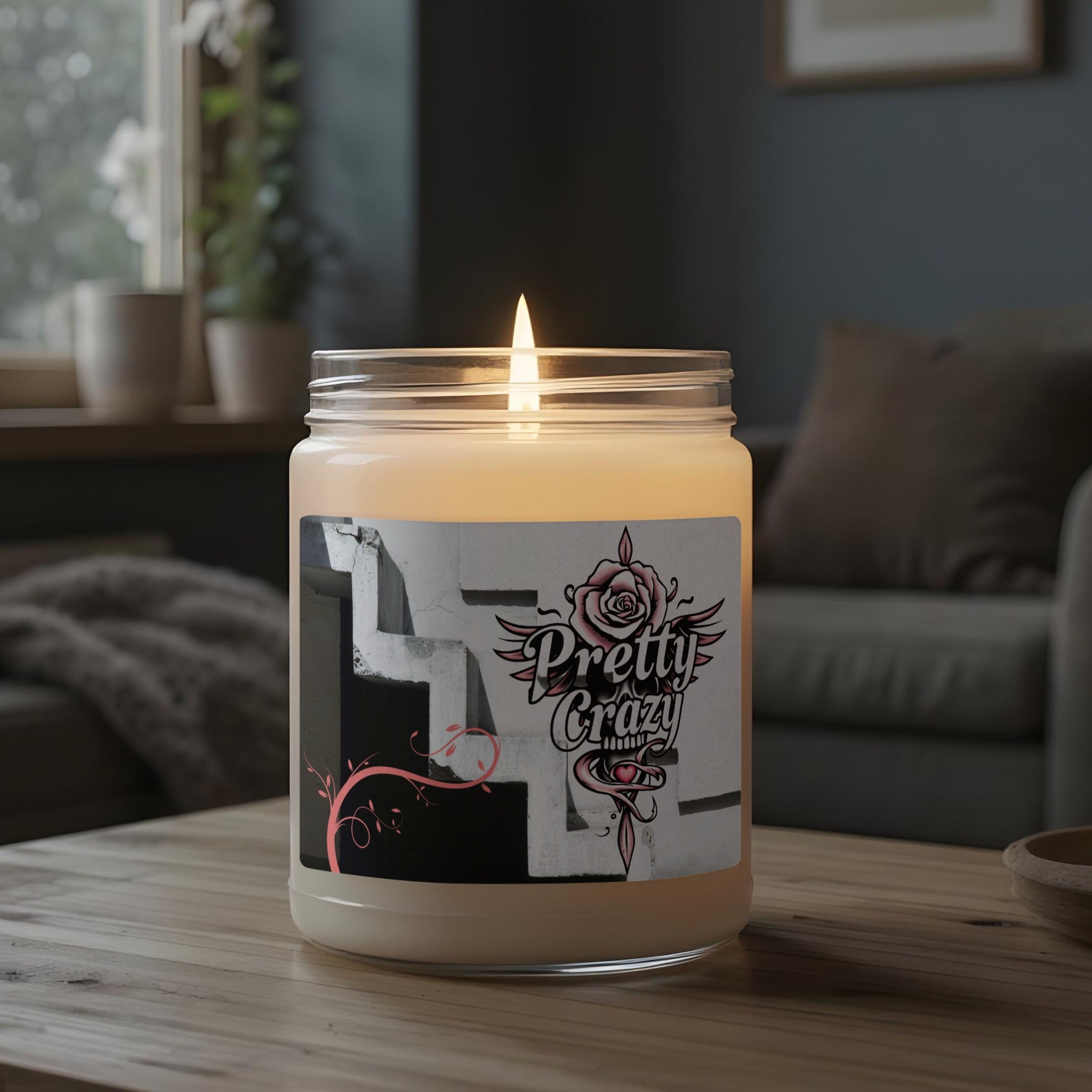 Pretty Crazy Scented Candle with Flaming Rose Design