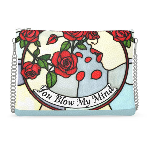 Crossbody Bag With Chain, Red Roses and Lady Design