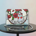 Crossbody Bag With Chain, Red Roses and Lady Design