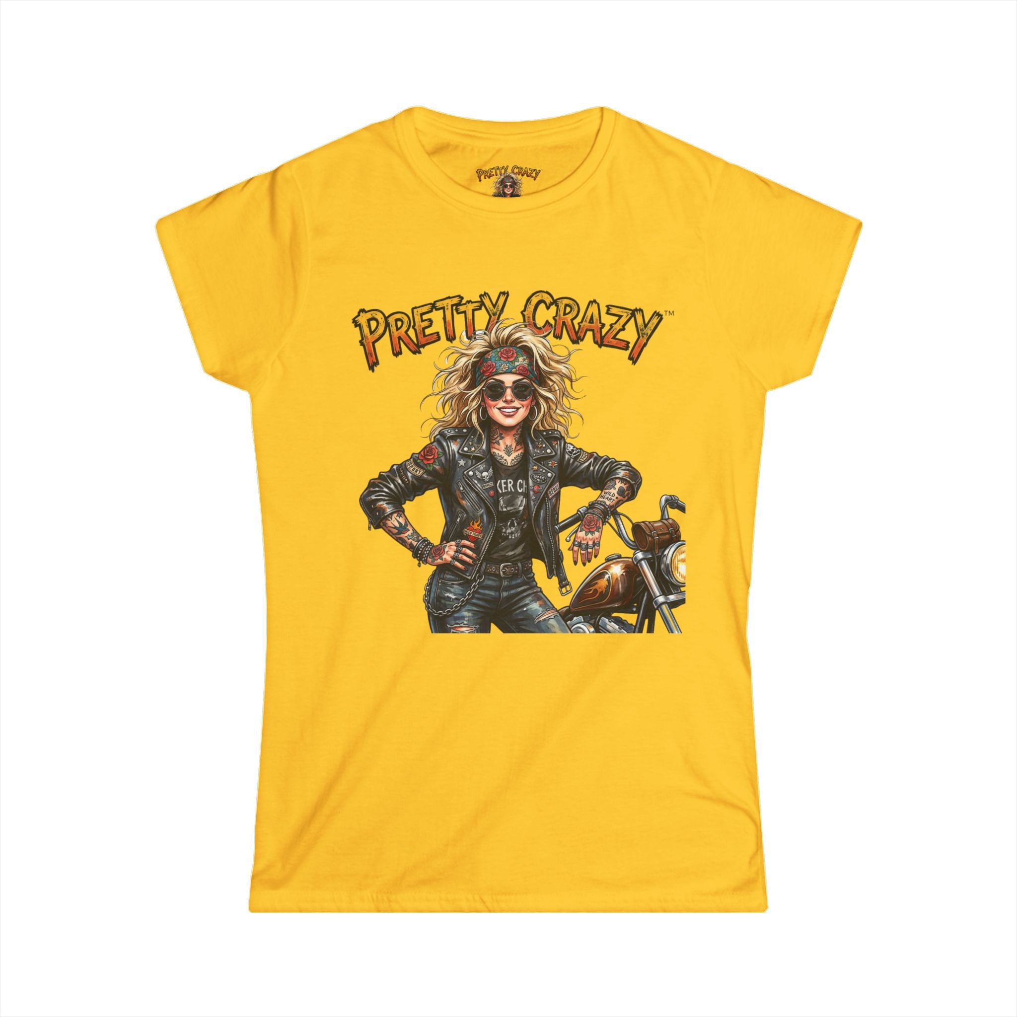 Pretty Crazy Biker Woman Motorcycle Graphic Tee t-shirt product type