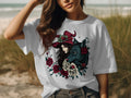 Enchanting Witch and Wolf Roses Print T-Shirt Design