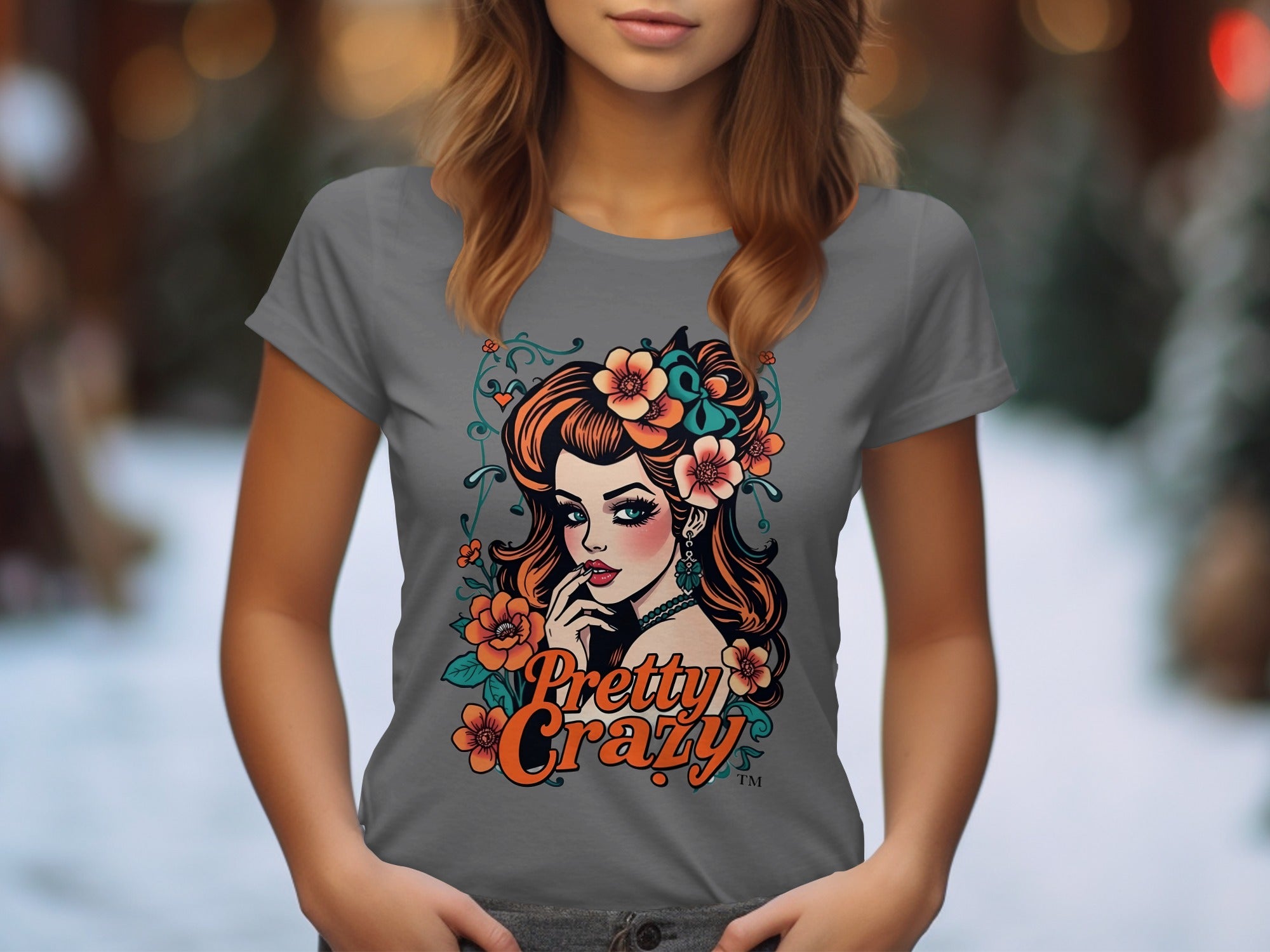 Pretty Crazy Graphic Tee with Floral Design