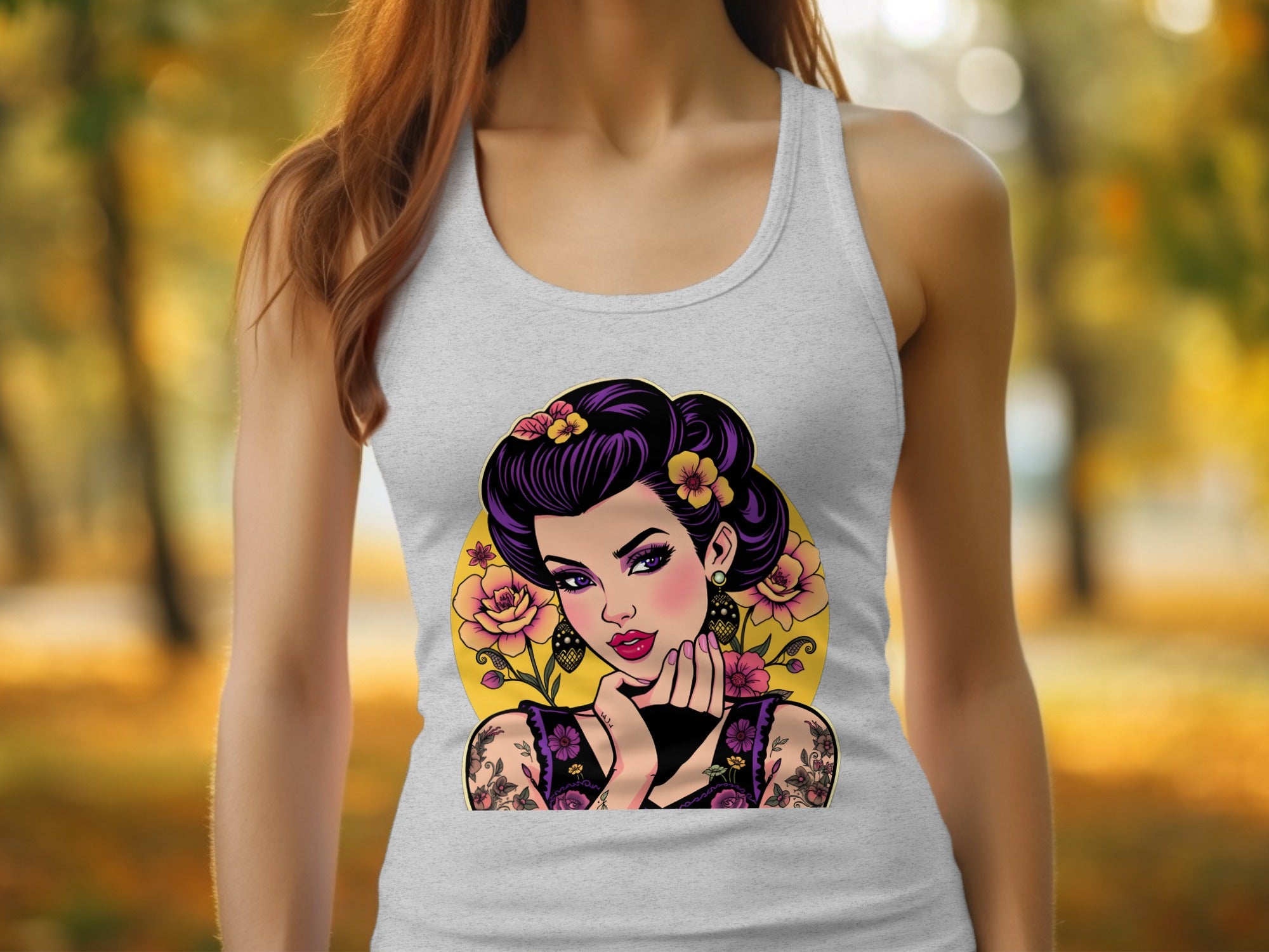 Vibrant Tattooed Woman Art Tank Top Design Shirt