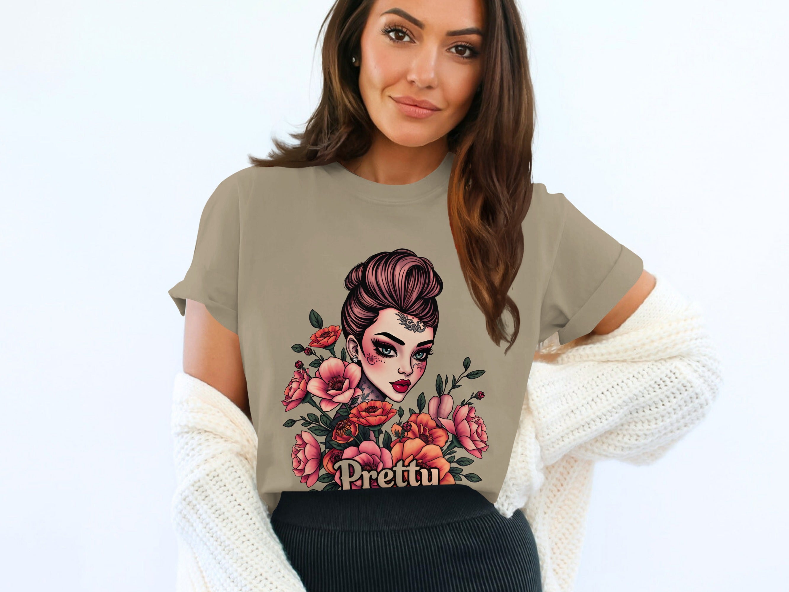Pretty Floral Woman Graphic Tee Trendy Fashion Shirt