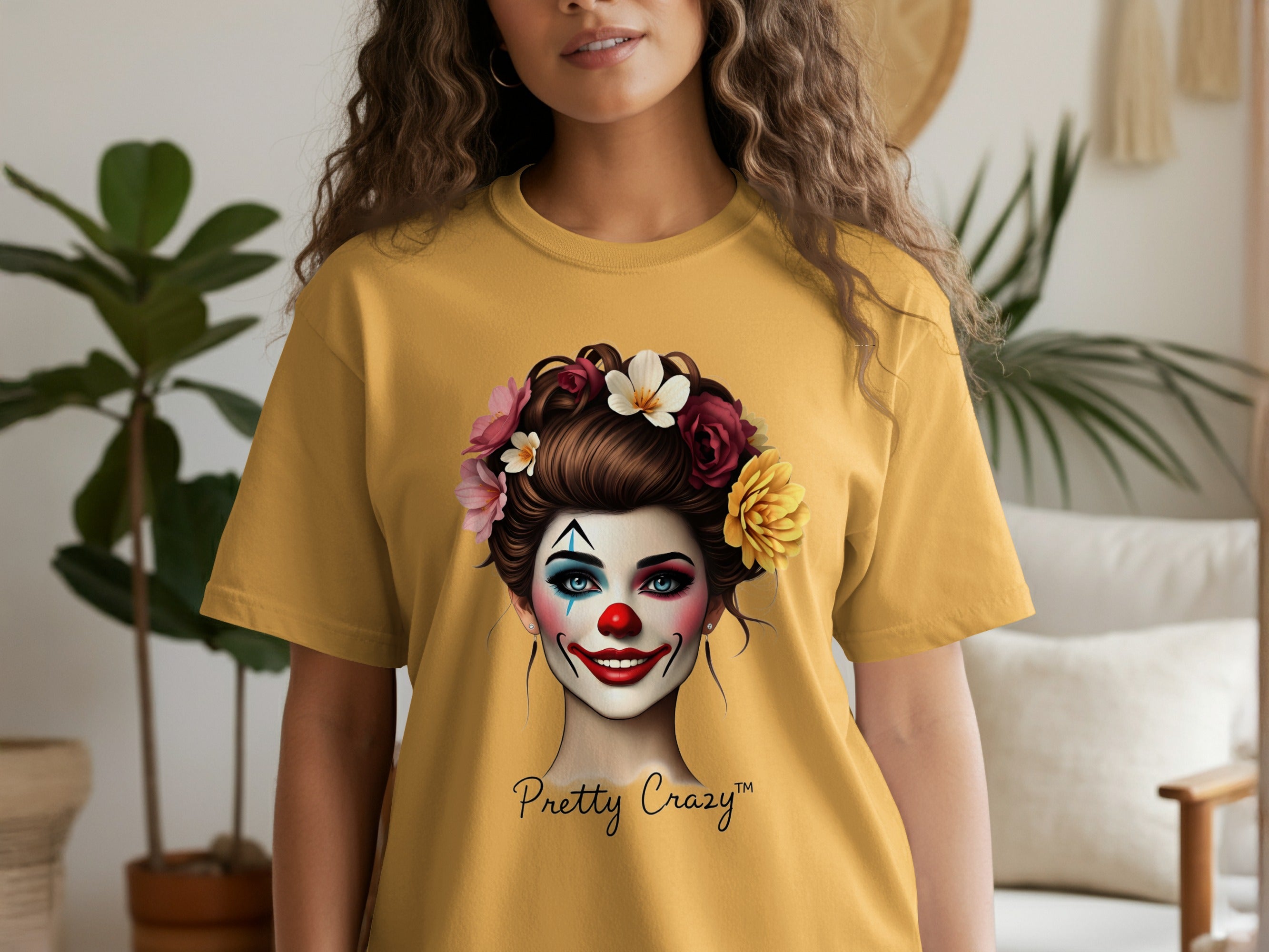 Pretty Crazy Clown Floral Design Yellow T-Shirt