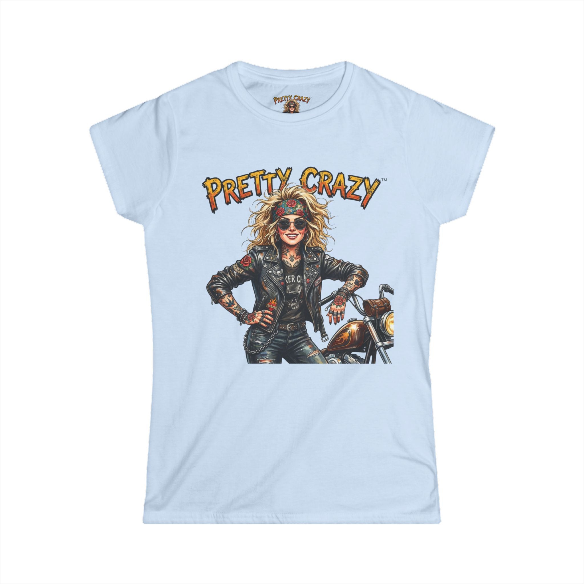 Pretty Crazy Biker Woman Motorcycle Graphic Tee product type