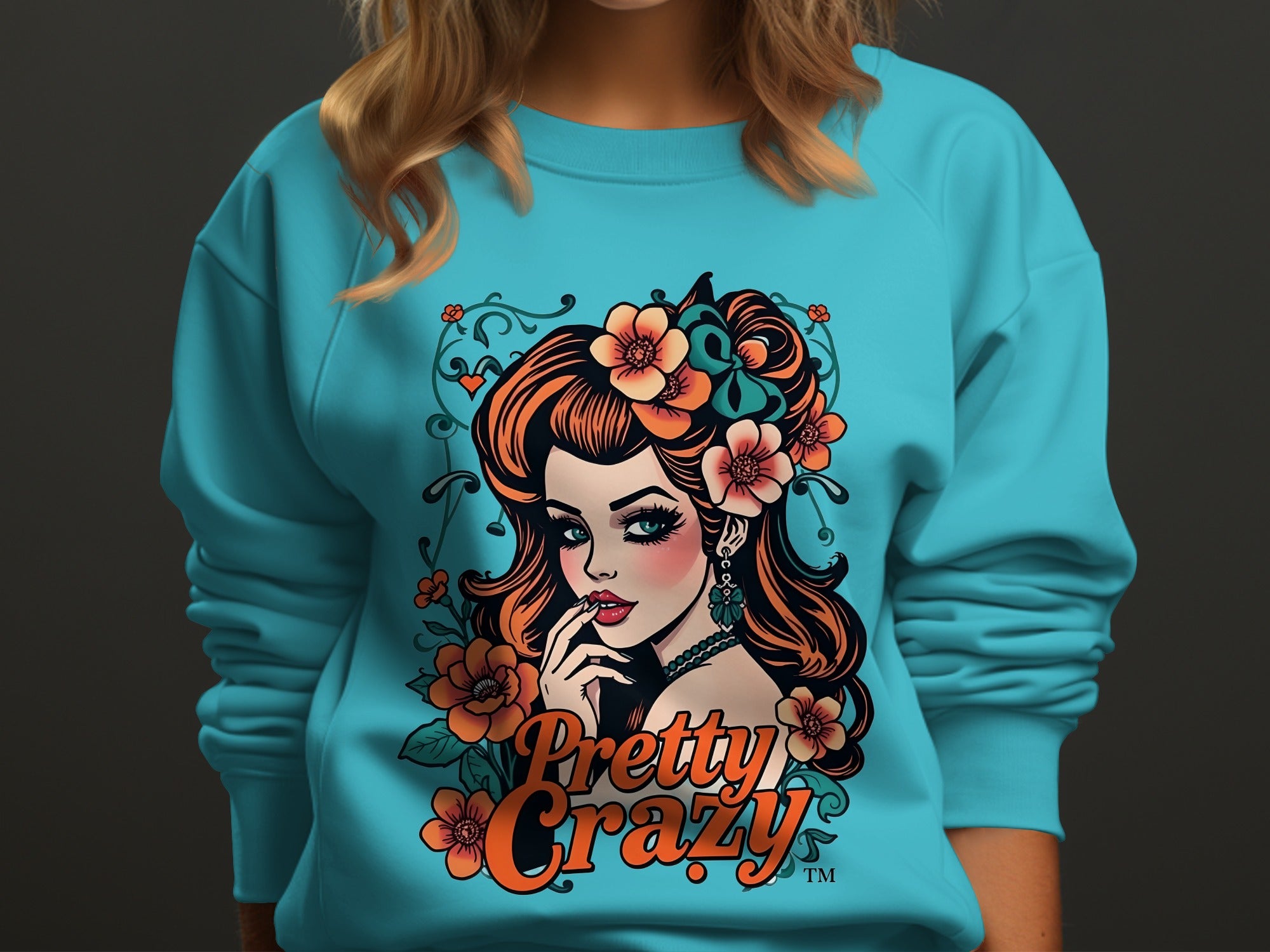 Pretty Crazy Floral Design Graphic Sweatshirt