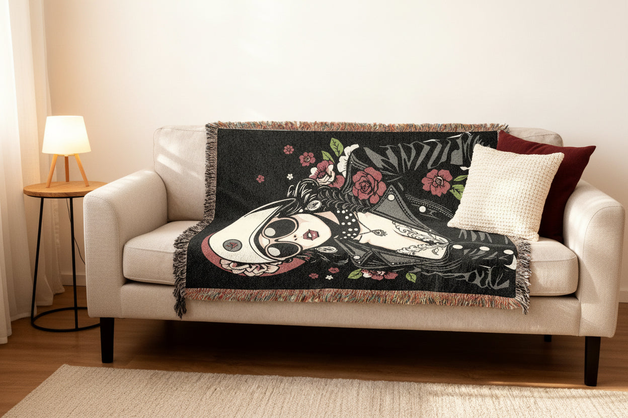 Vintage Rock and Roses Graphic Throw Blanket