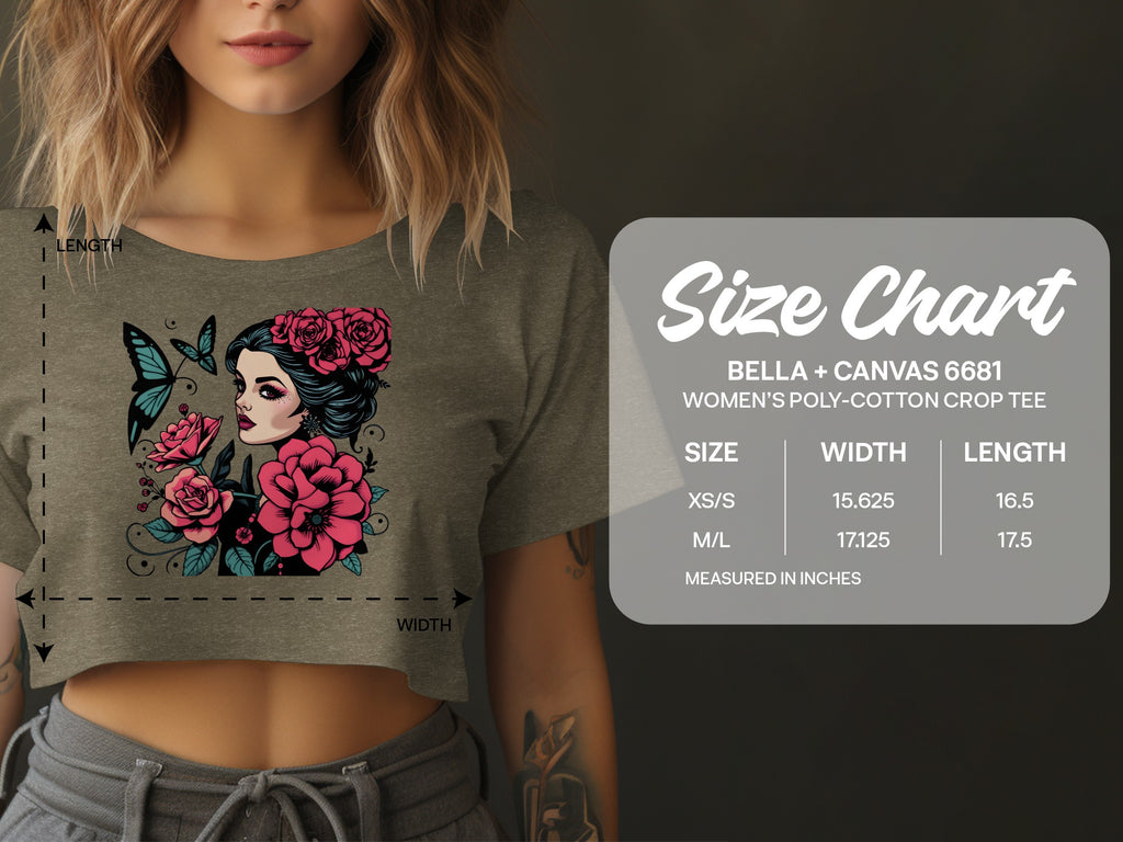 Floral Tattoo Inspired Crop Tee with Butterfly Design