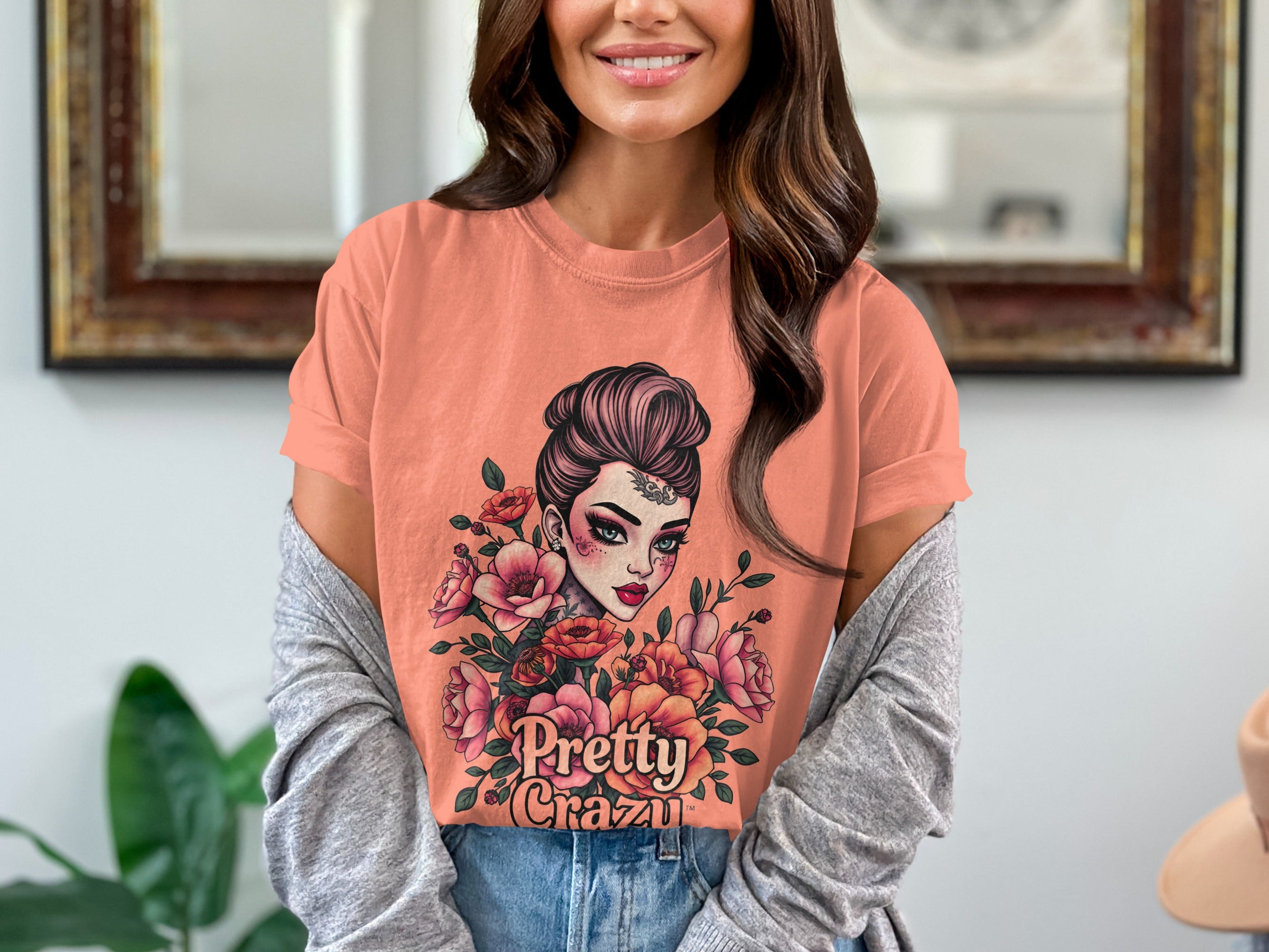 Pretty Crazy Floral Graphic Short Sleeve T-shirt