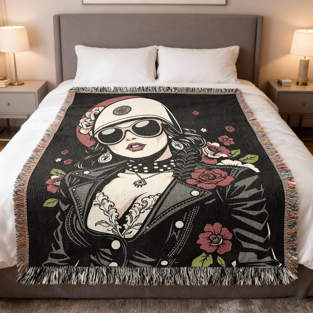 Vintage Biker Chick Design Art on Cozy Blanket Product