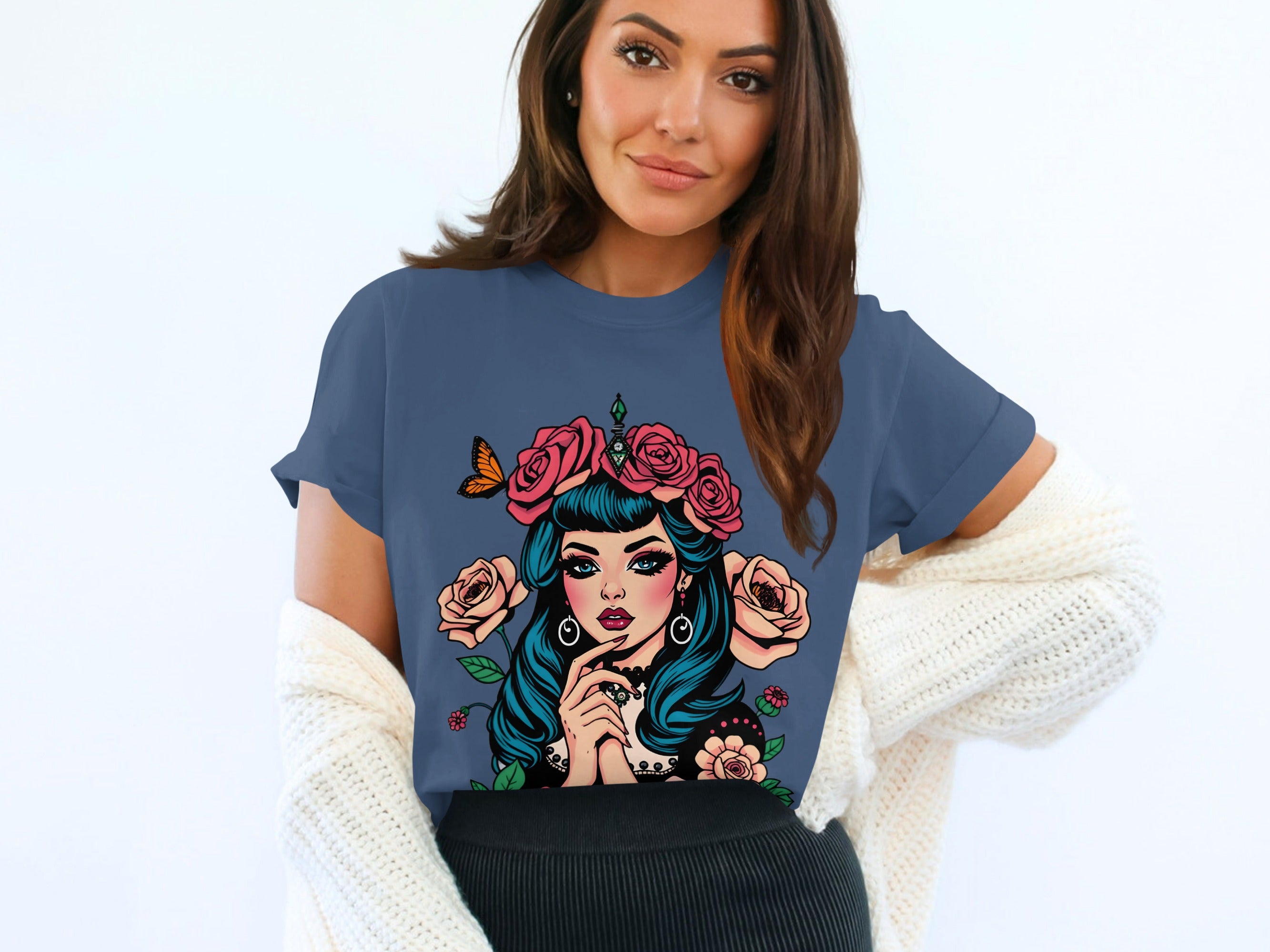 Floral Hair Girl Illustration T-Shirt Fashionable Design