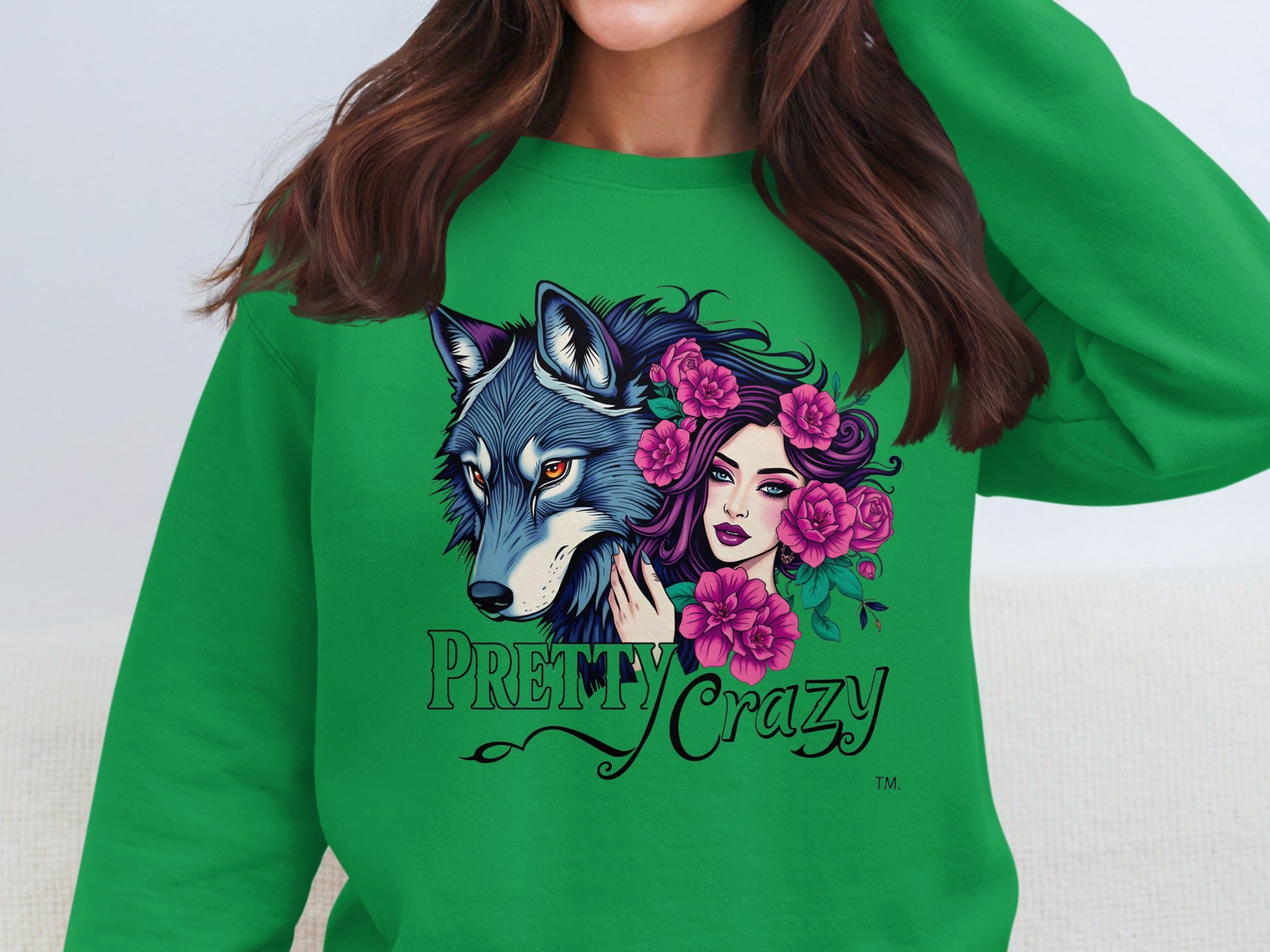 Wolf Woman Pretty Crazy Floral Graphic Artistic Design product type