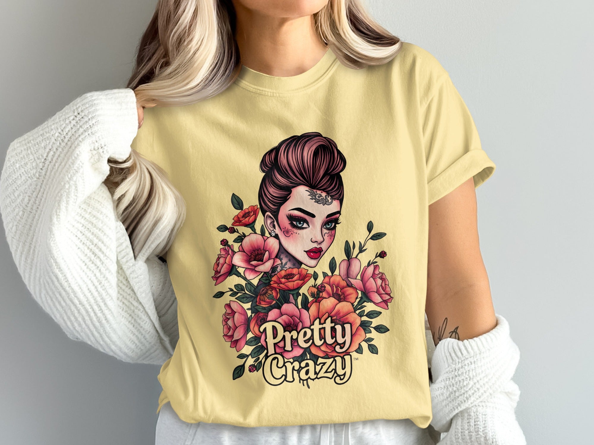Pretty Crazy Floral Woman Head Graphic Apparel
