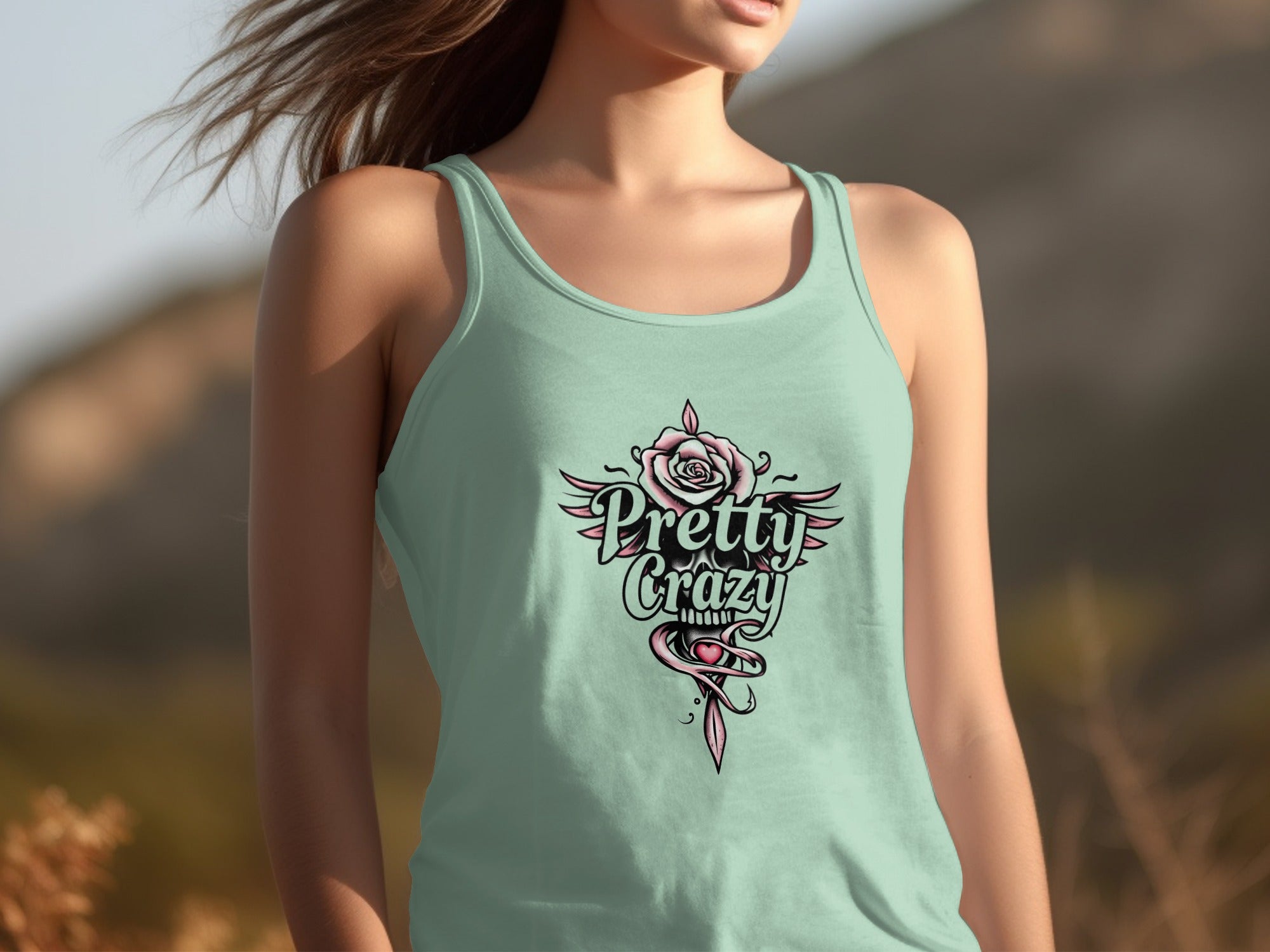 Pretty Crazy Rose Skull Tank Top Shirt Summer Casual