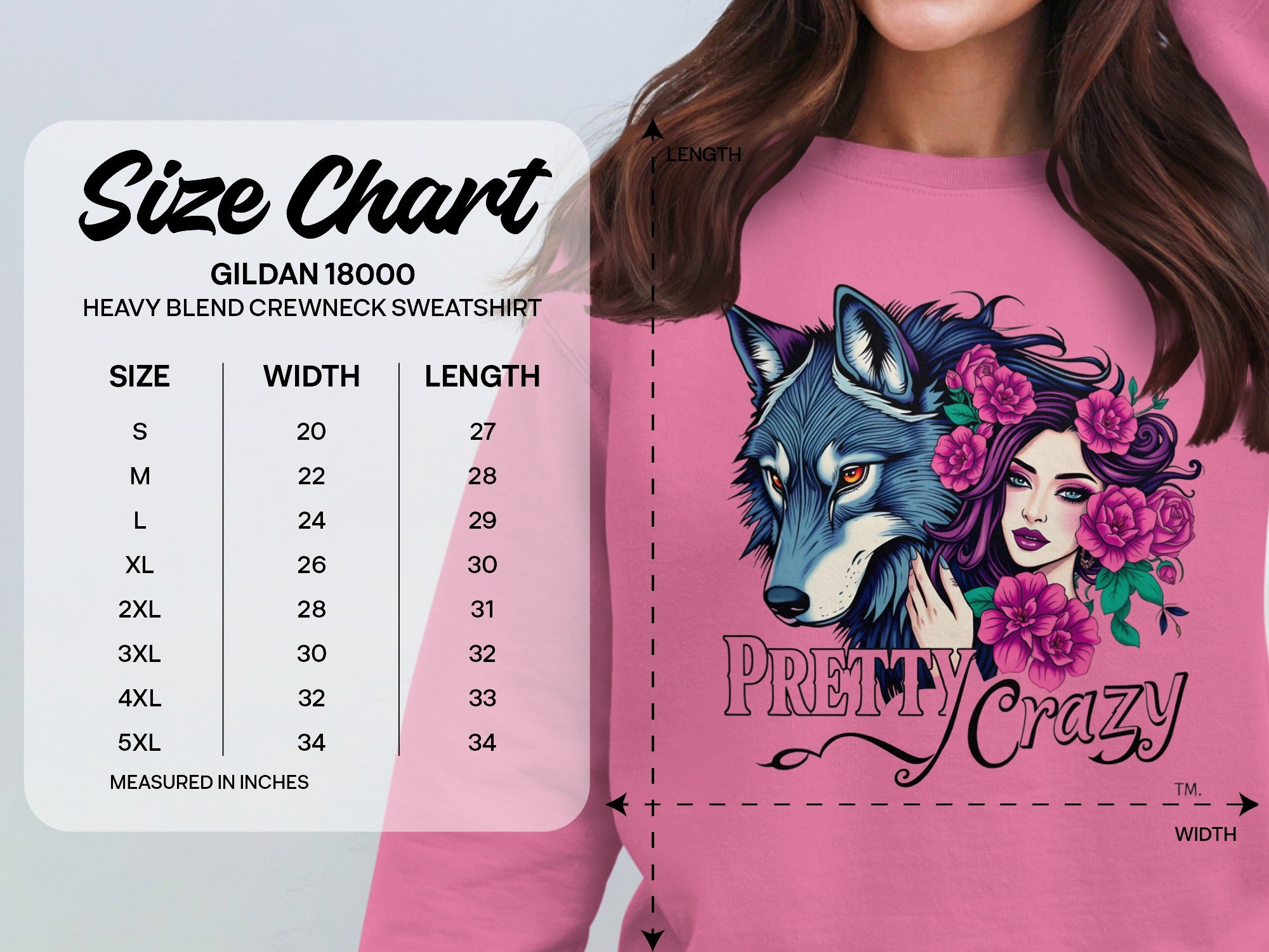 PRETTY Crazy Wolf Woman Flowers Pink Sweatshirt product type