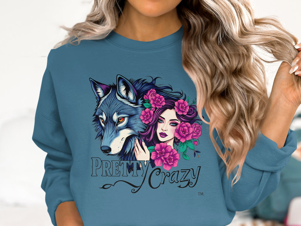 Blue Wolf Woman Pretty Crazy Flowers product type