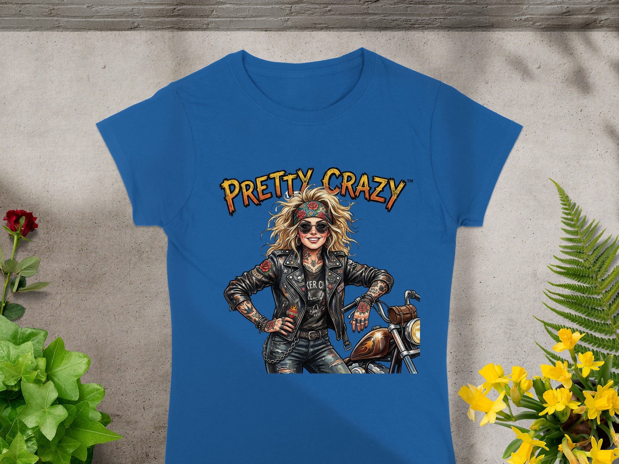 Pretty Crazy Blonde Biker Woman Motorcycle Theme product type