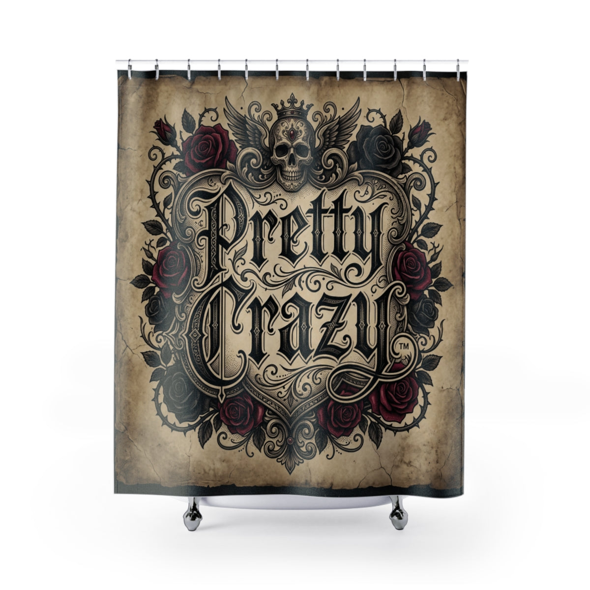 Pretty Crazy Gothic Skull Wings Roses Shower Curtain product type