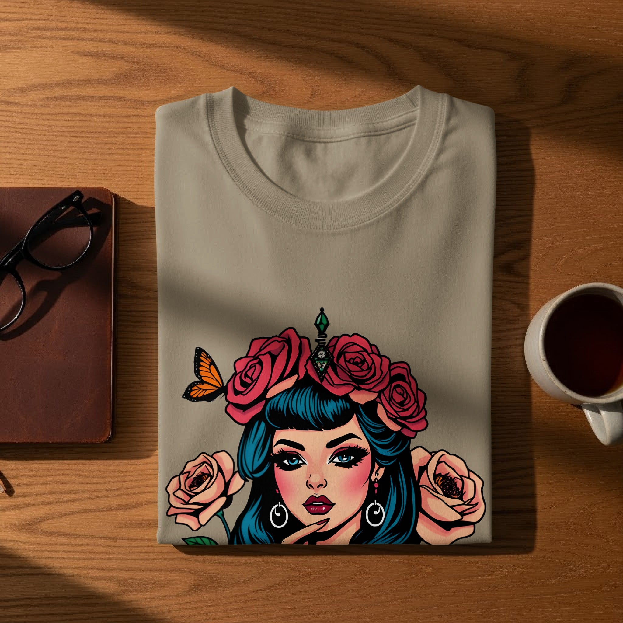 Colorful Floral Crowned Woman Art T-shirt Design