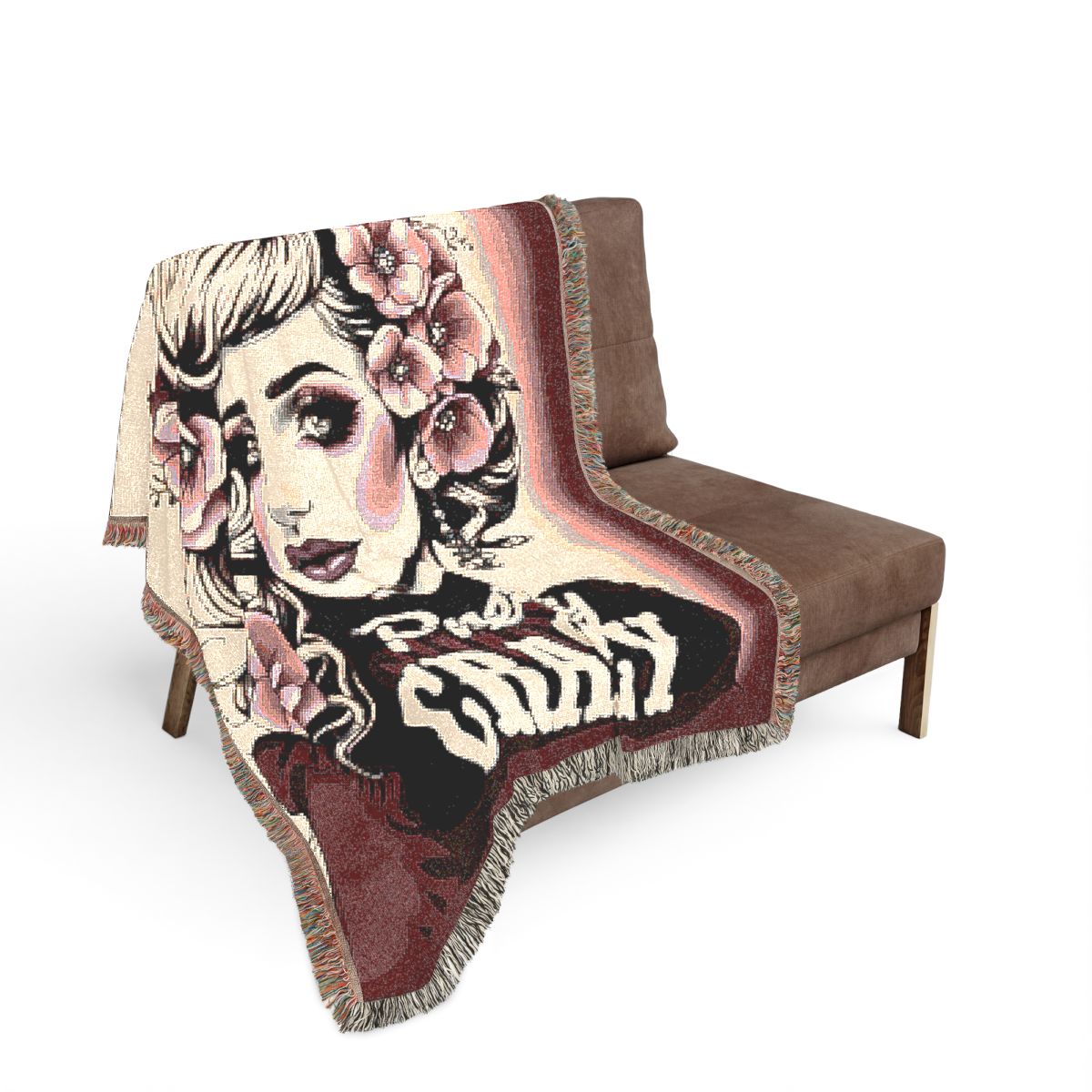 Colorful Blanket with Woman Art Pattern and Flowers