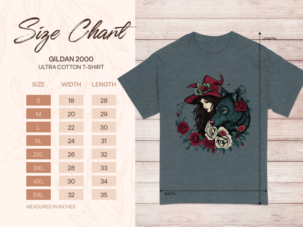 Woman with Wolf and Roses Graphic T-Shirt