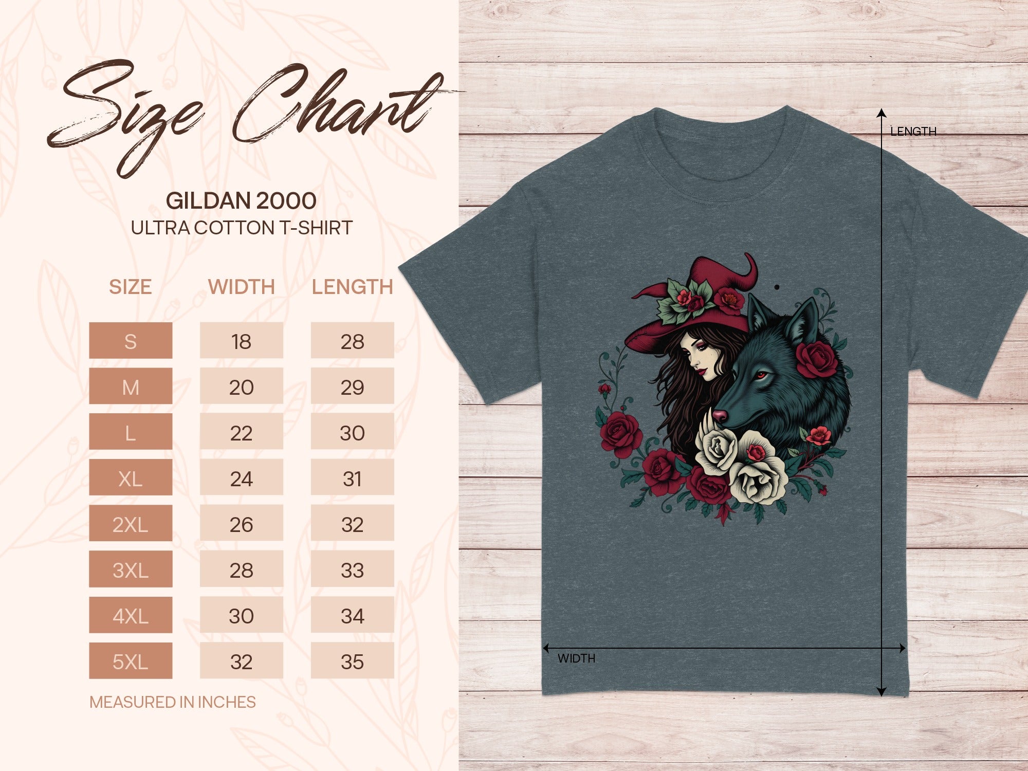 Woman with Wolf and Roses Graphic T-Shirt