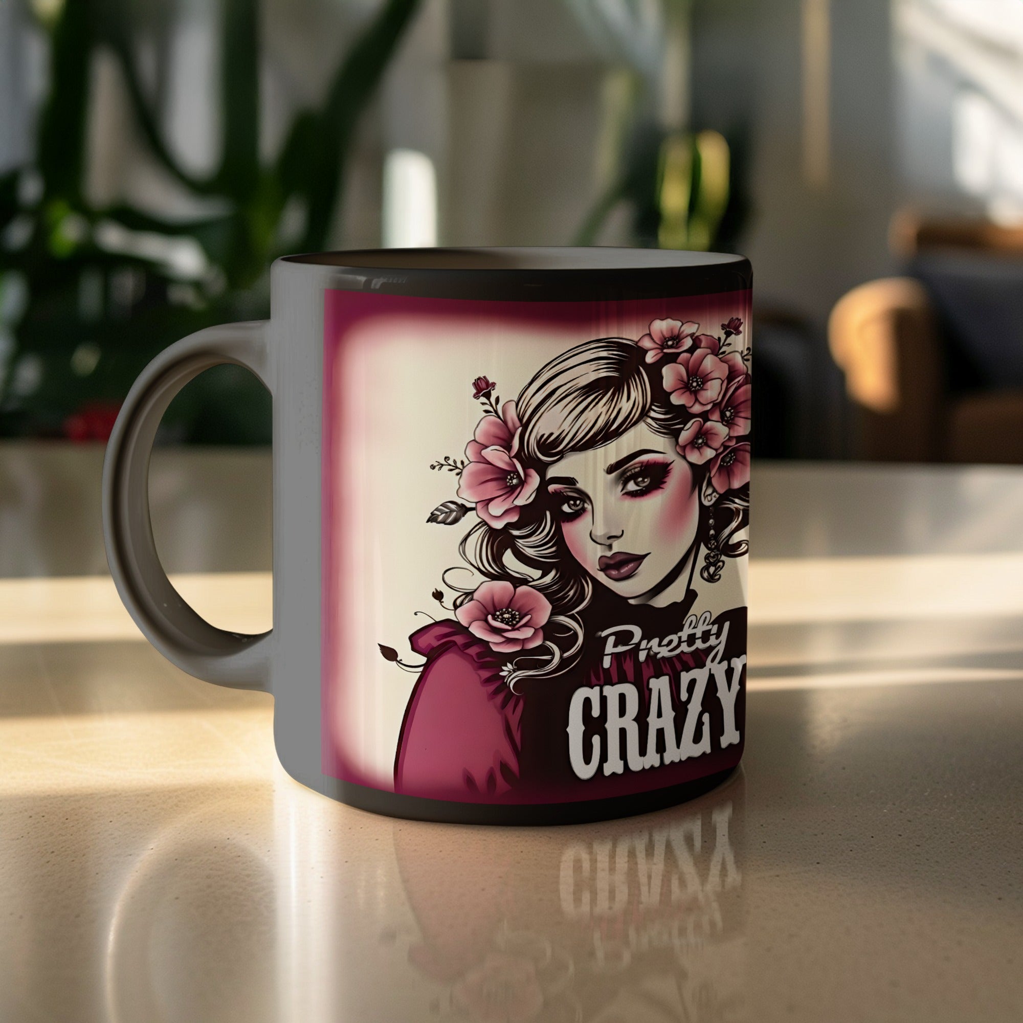 Pretty Crazy Mug with Floral Design Art Mug