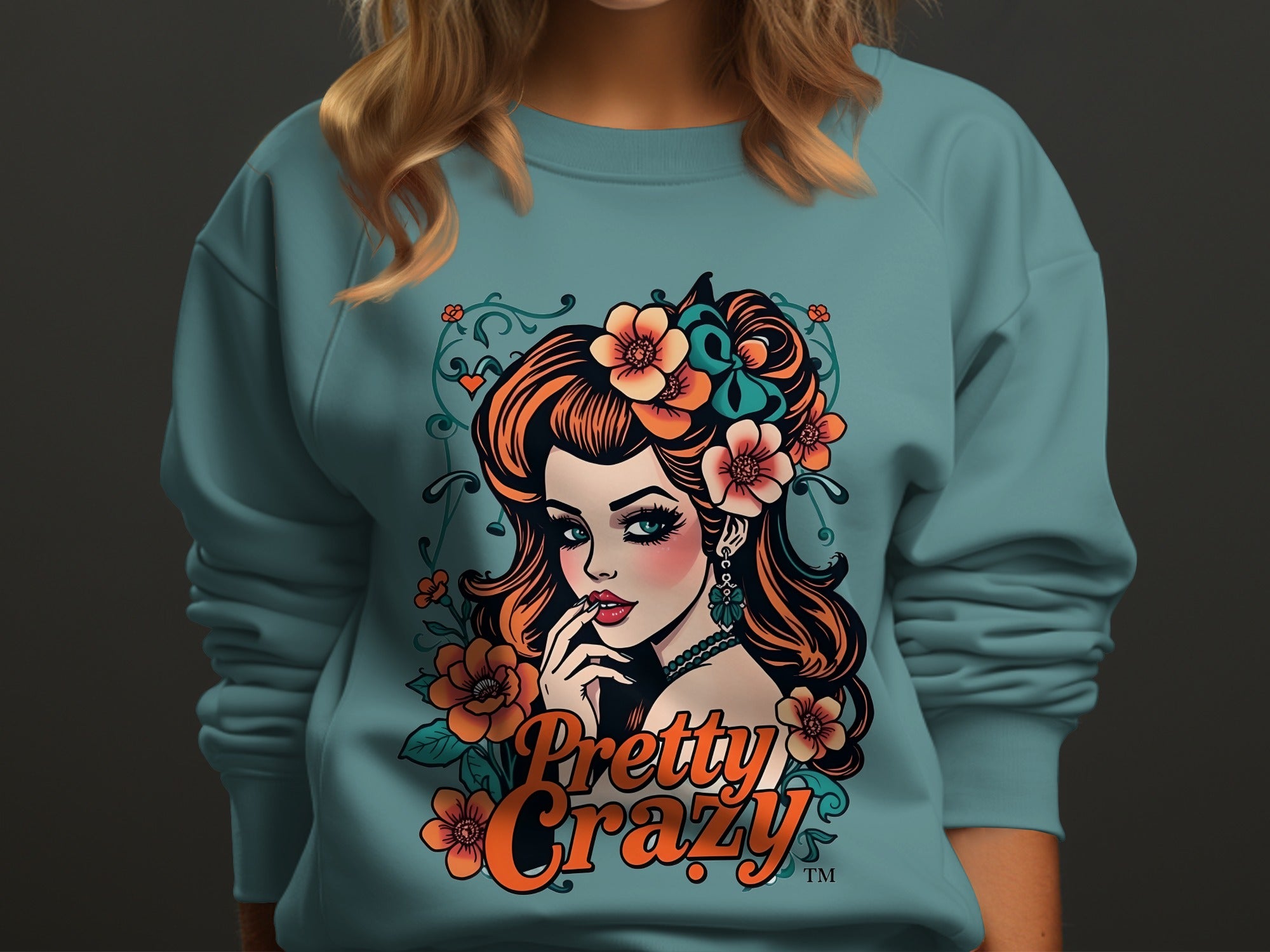 Pretty Crazy Floral Graphic Sweater with Retro Artwork