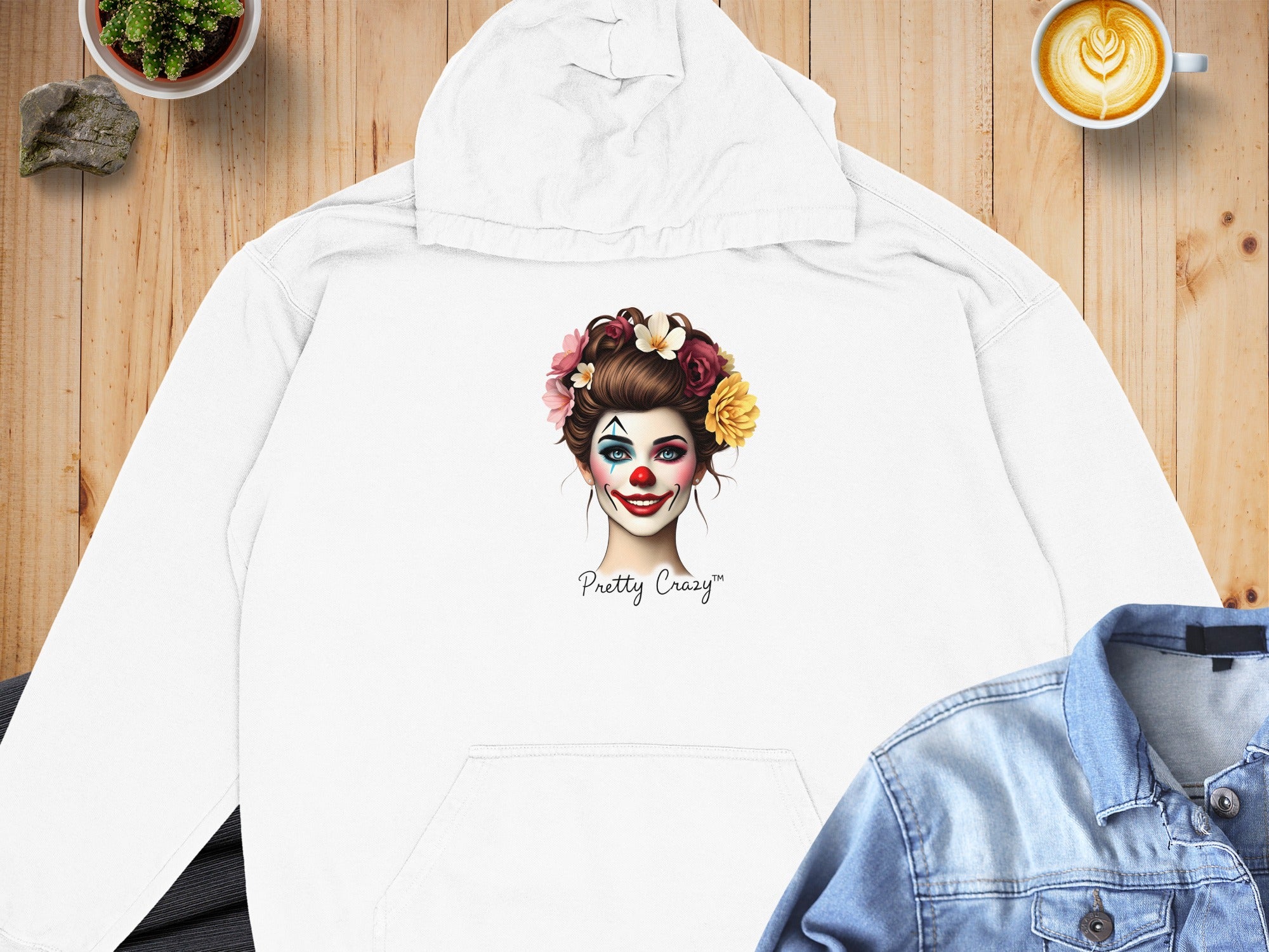Pretty Crazy Clown Face Hoodie with Colorful Flowers