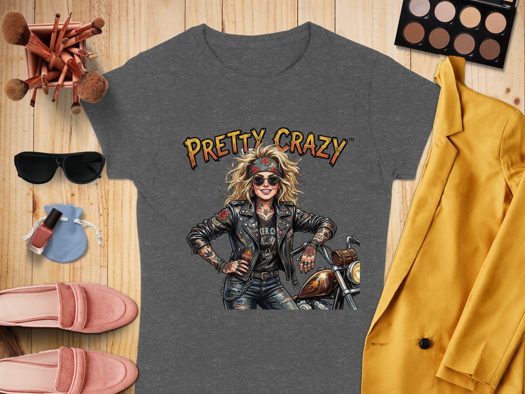 Pretty Crazy Blonde Biker Motorcycle Woman product type