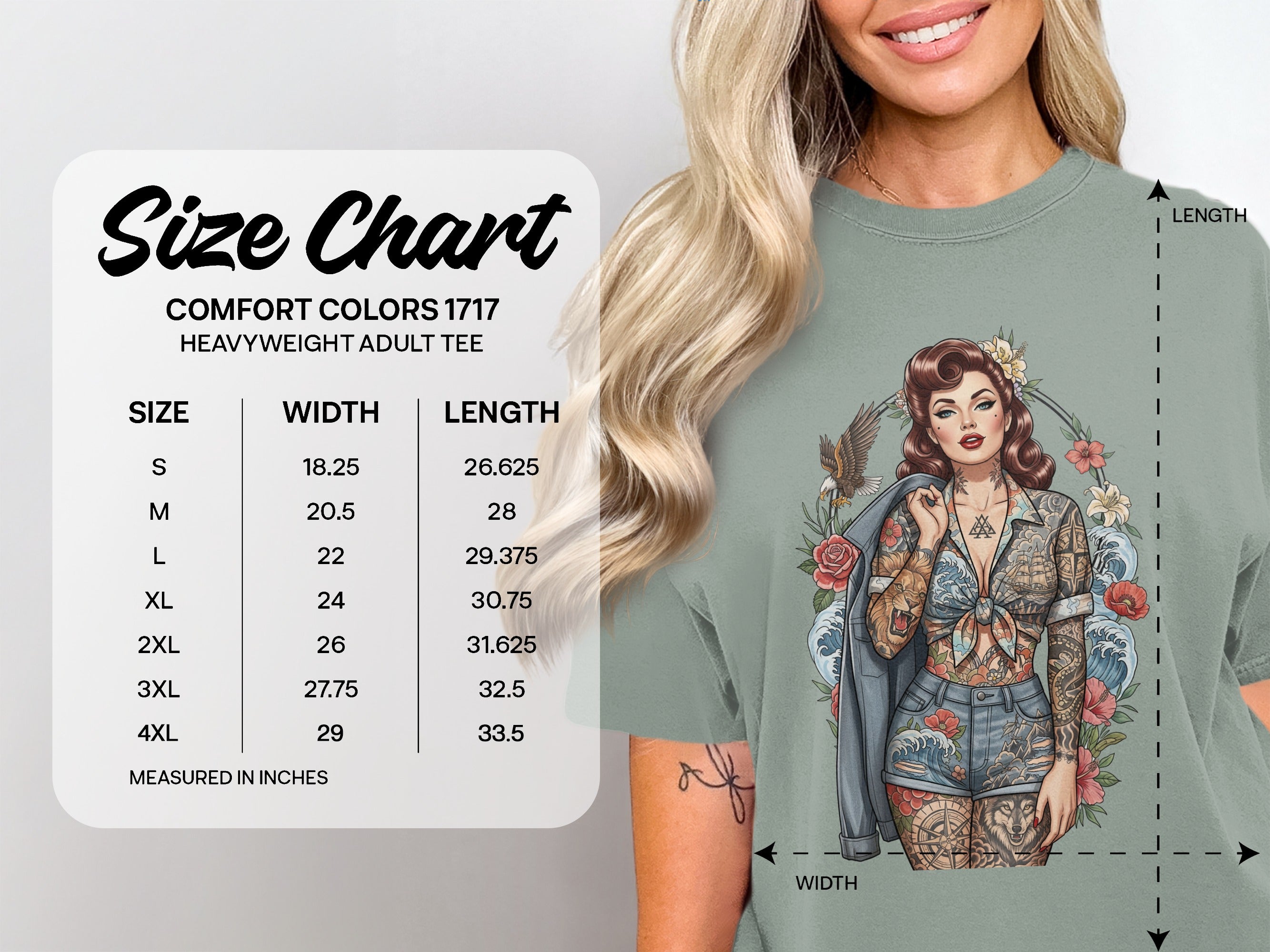 Pinup Girl Tattoos Design Comfort Colors 1717 Adult Tee product type