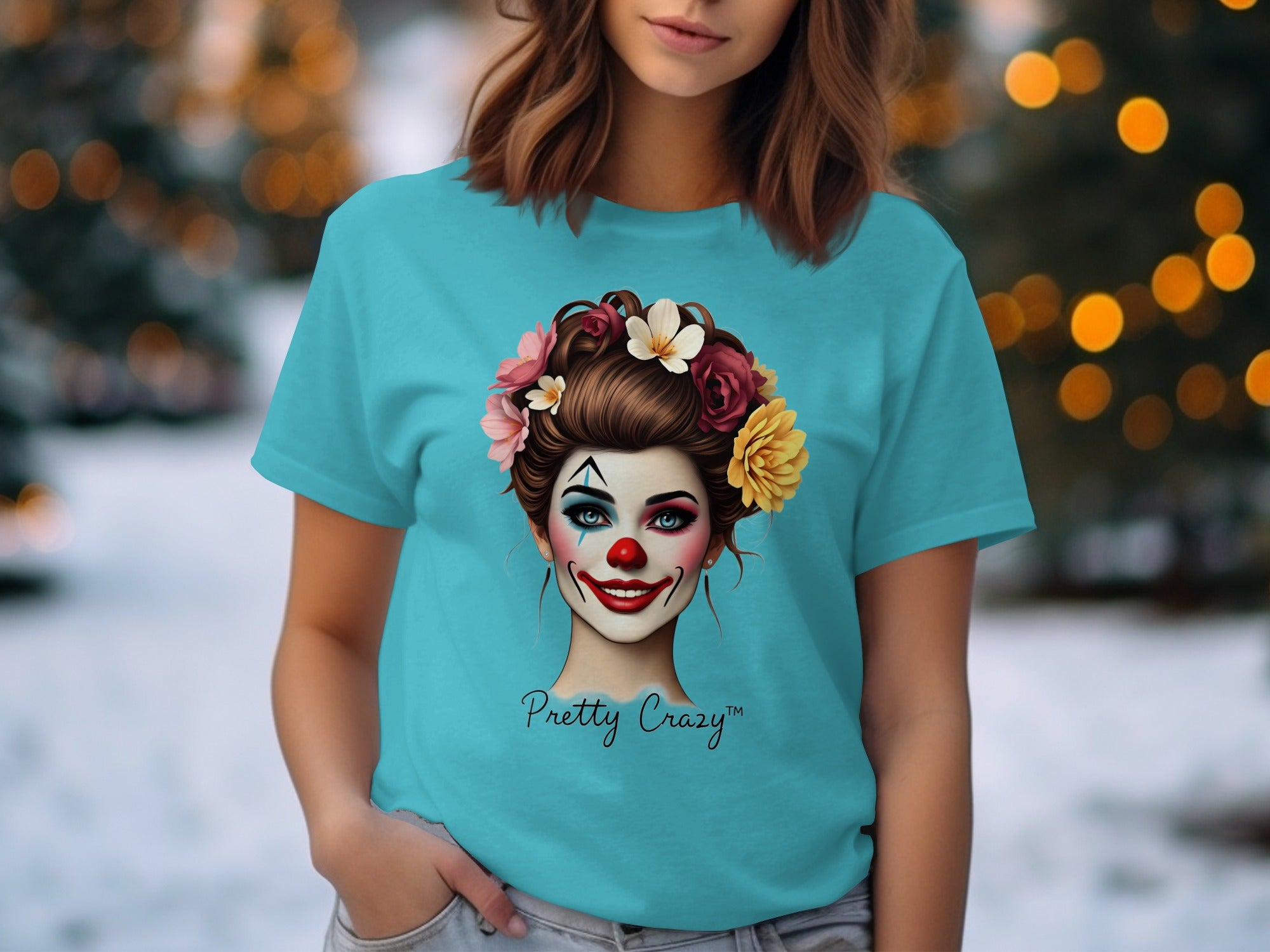 Pretty Crazy Floral Clown Graphic Tee Shirt